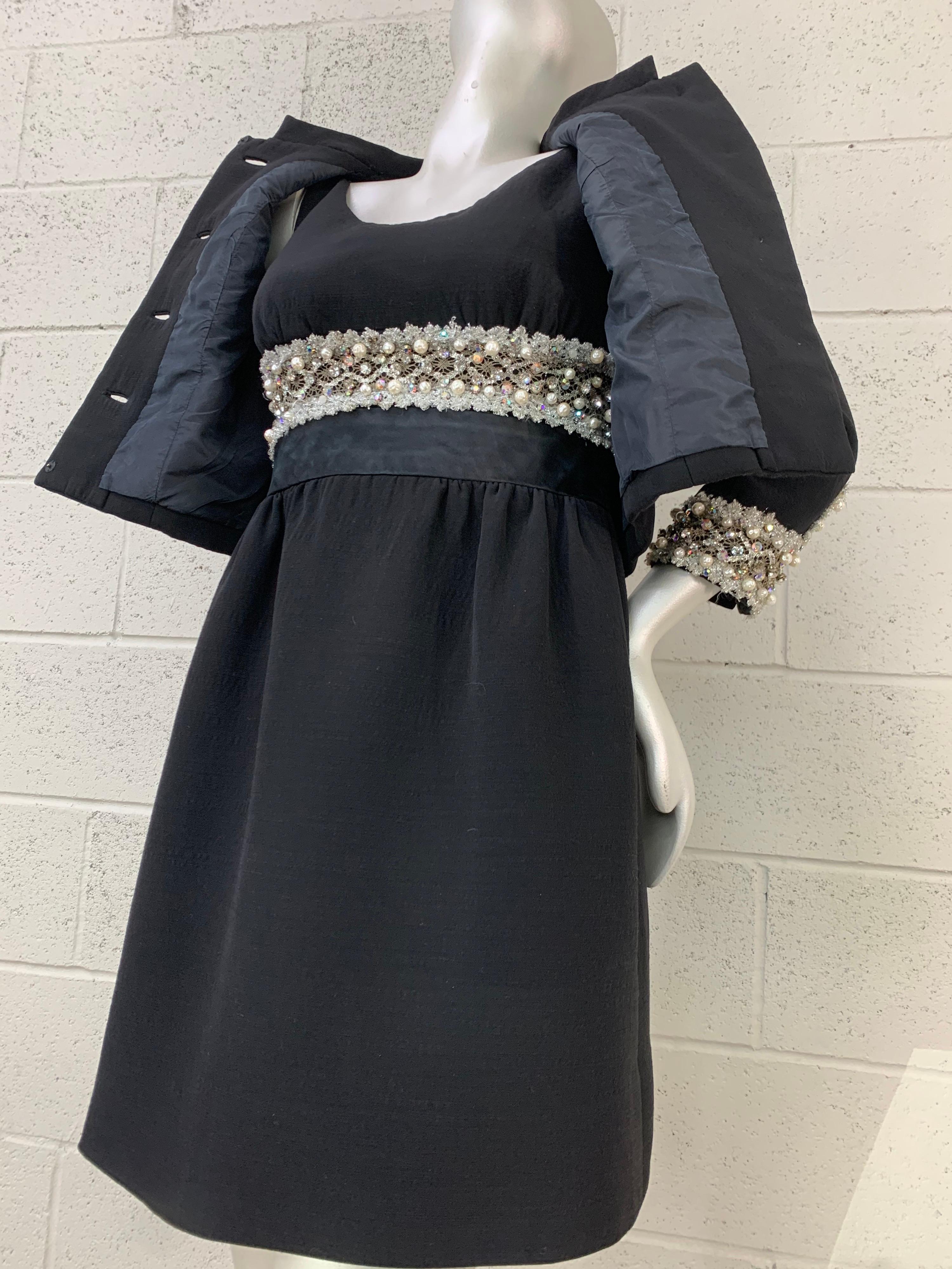 1960 Sophie-Saks Fifth Avenue Black Mod Babydoll Dress & Bolero Jacket w/ Lace For Sale 4