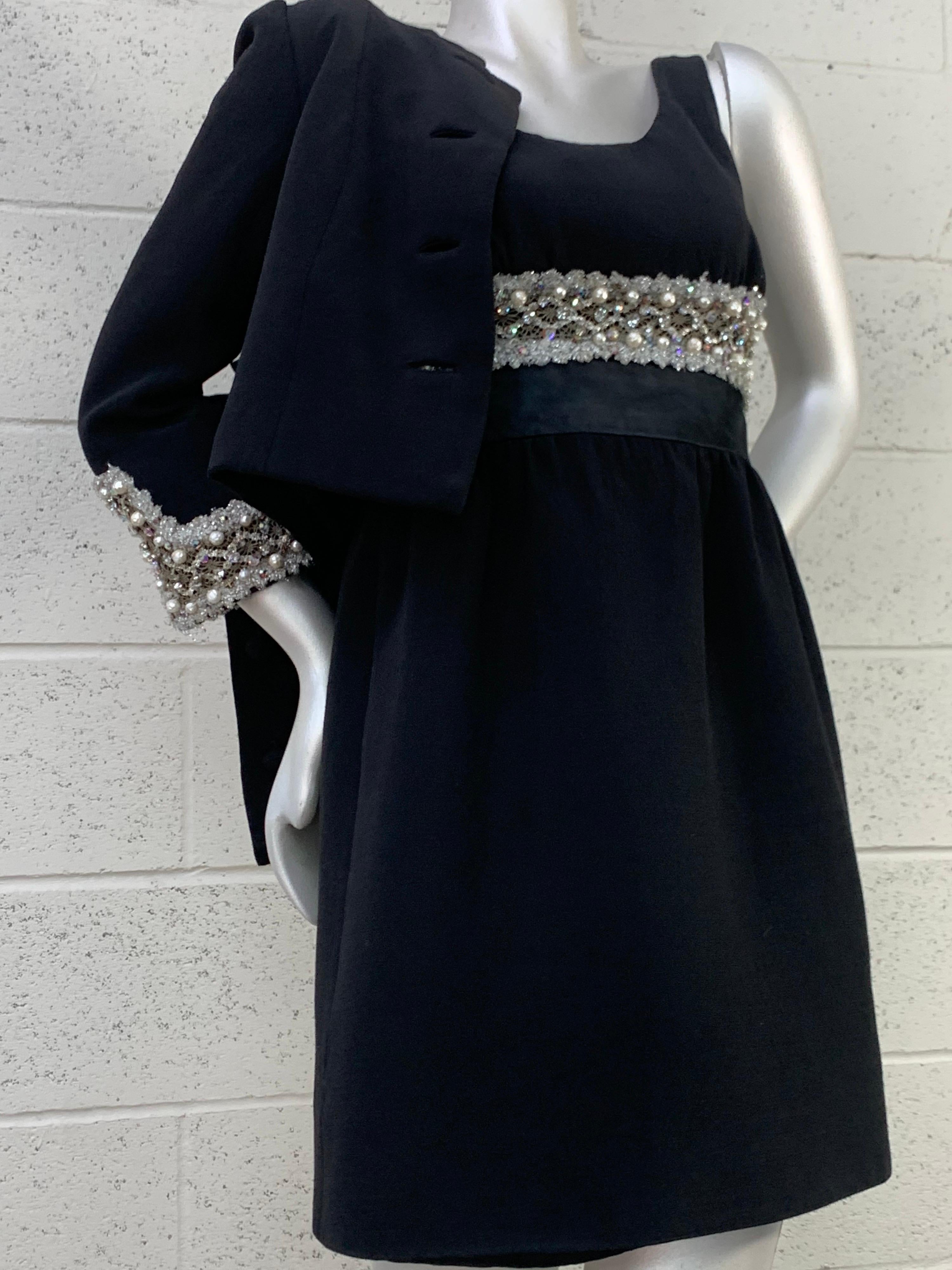 1960 Sophie-Saks Fifth Avenue Black Mod Babydoll Dress & Bolero Jacket w/ Lace For Sale 5