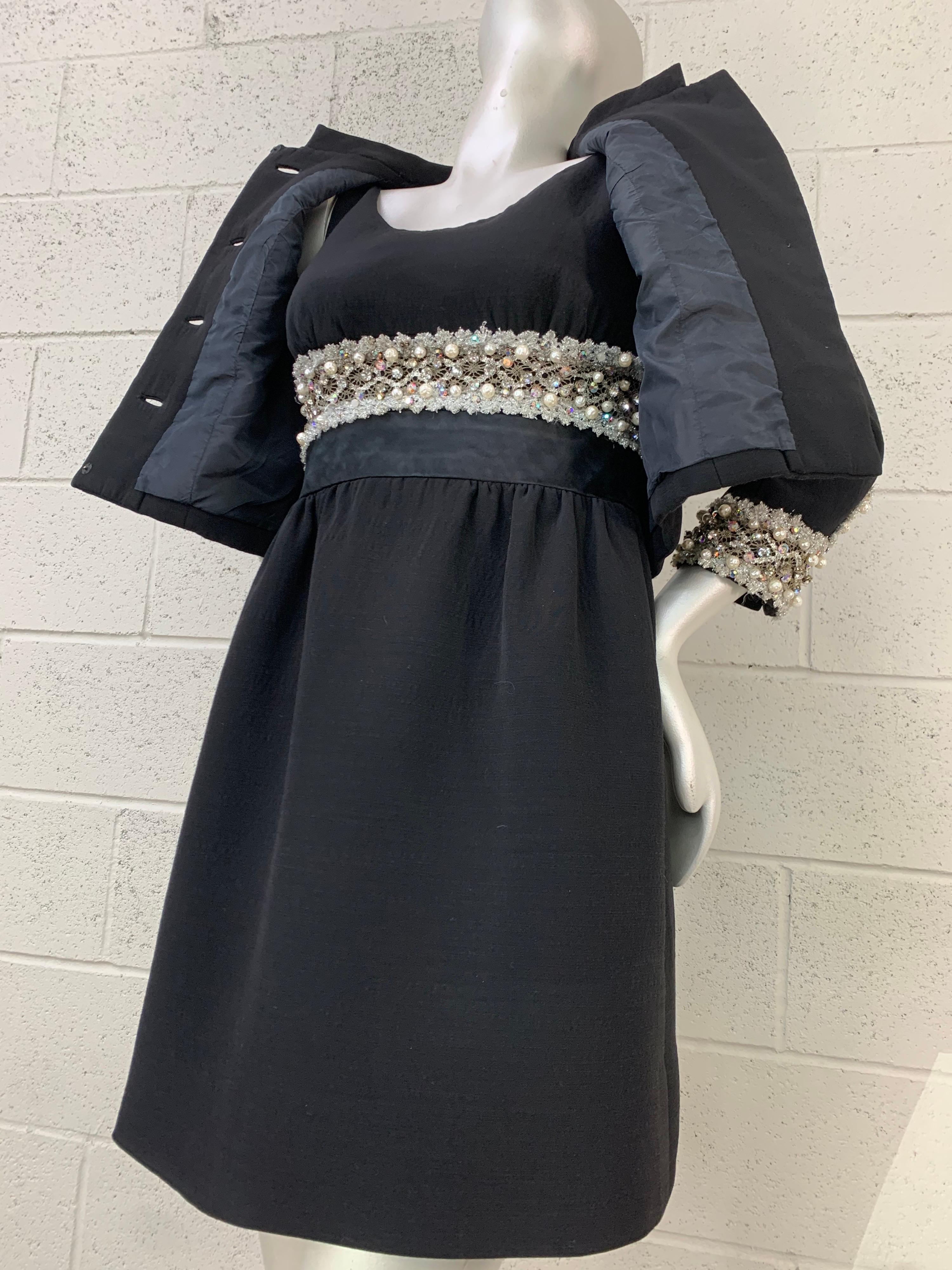 1960 Sophie-Saks Fifth Avenue Black Mod Babydoll Dress & Bolero Jacket w/ Lace For Sale 1