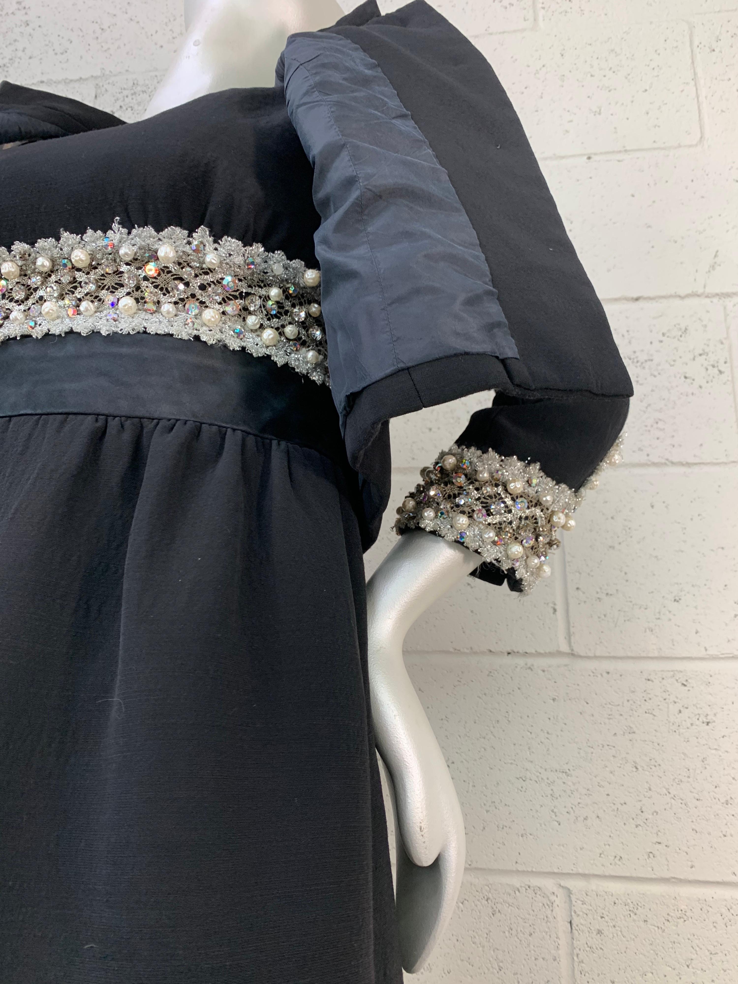 1960 Sophie-Saks Fifth Avenue Black Mod Babydoll Dress & Bolero Jacket w/ Lace For Sale 2