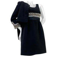 1960 Sophie Saks Fifth Avenue Abito Babydoll Mod Nero e Giacca Bolero con Pizzo