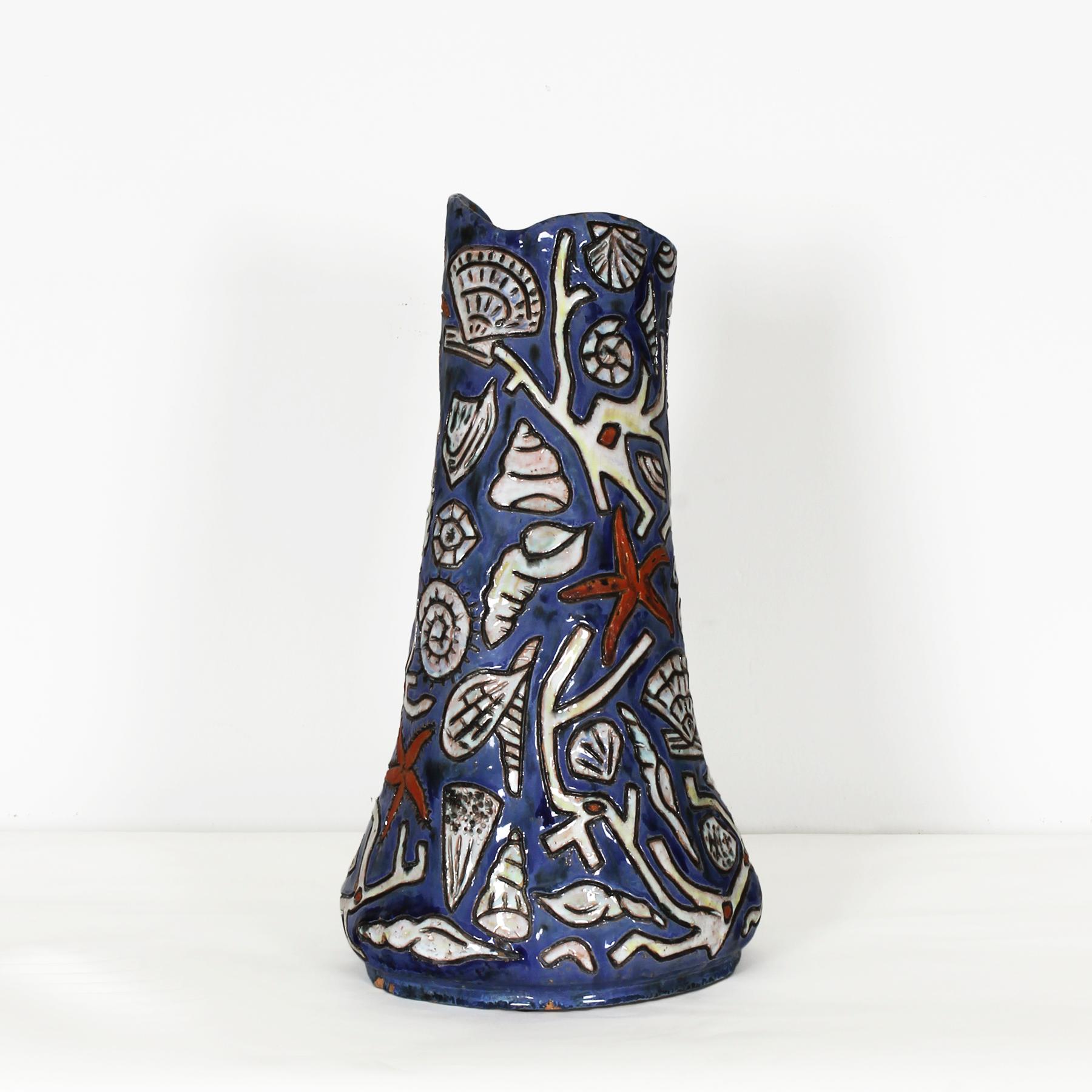 French Mid-Century Modern Enameled Ceramic Vase by Régil (signed) - France, 1960s For Sale