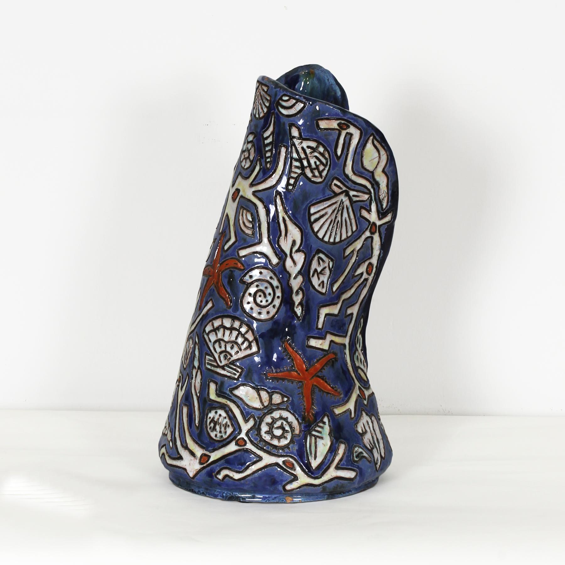 Moderne emaillierte Keramikvase von Régil (signiert) - Frankreich, 1960er Jahre (Französisch) im Angebot