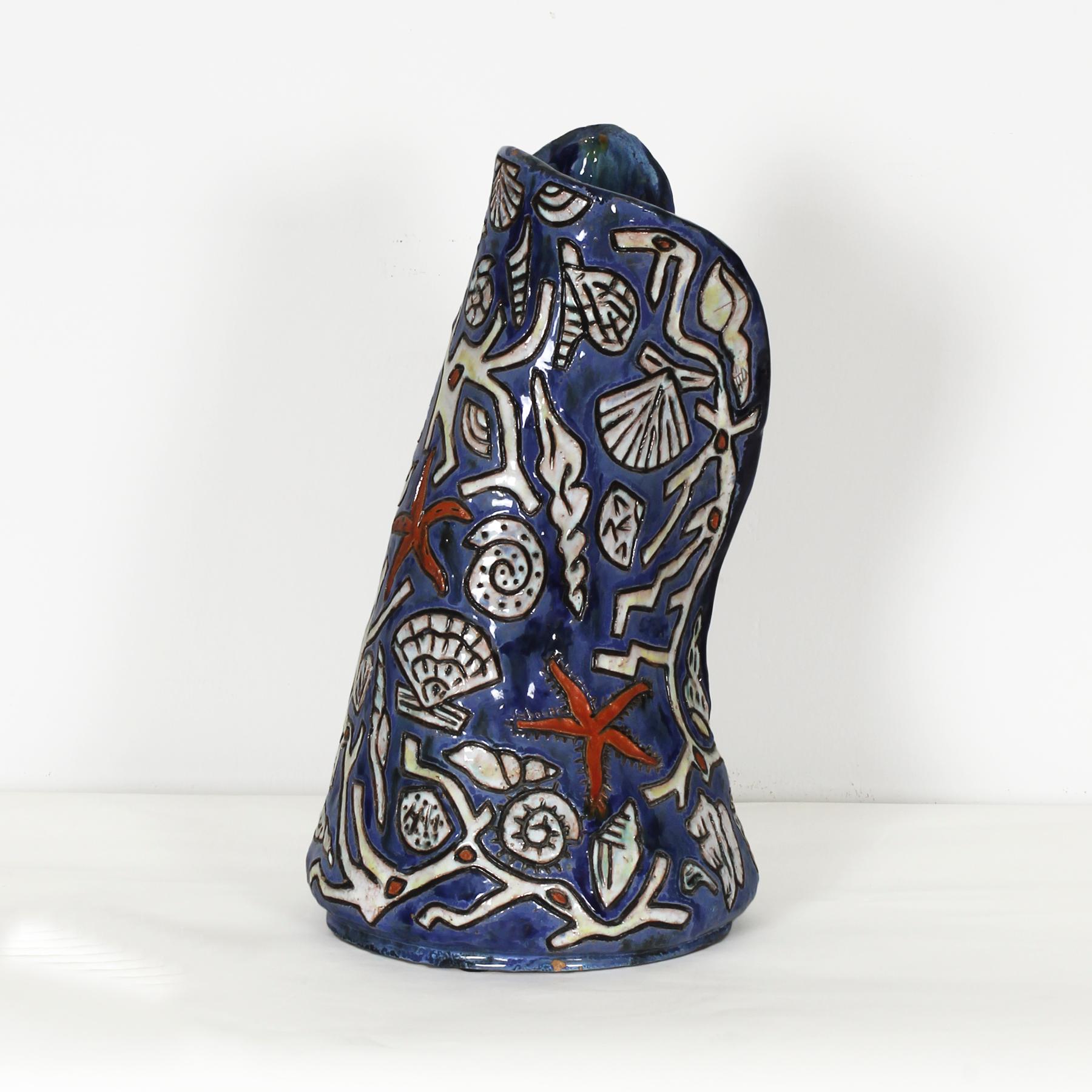 Mid-Century Modern Enameled Ceramic Vase by Régil (signed) - France, 1960s In Good Condition For Sale In Girona, Girona