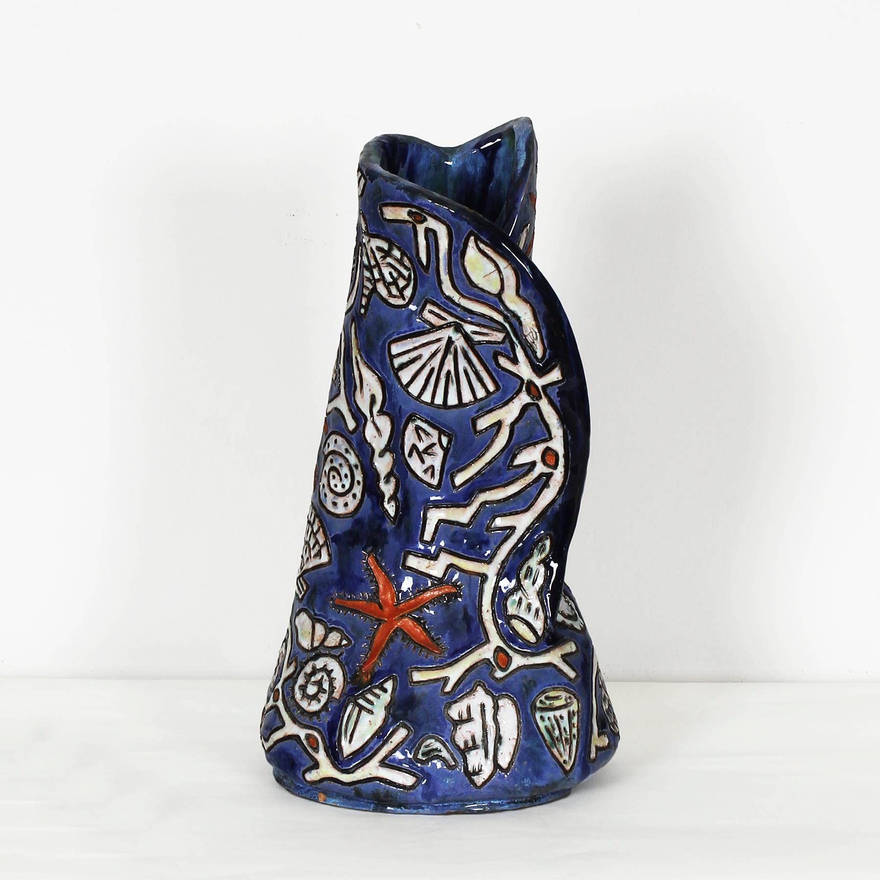 Moderne emaillierte Keramikvase von Régil (signiert) - Frankreich, 1960er Jahre im Zustand „Gut“ im Angebot in Girona, ES