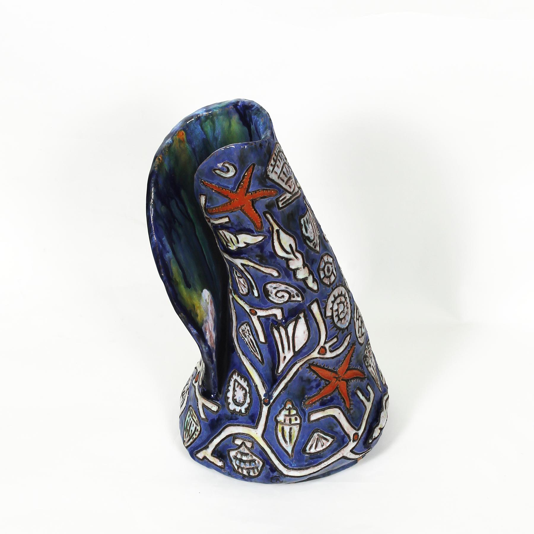 Mid-Century Modern Enameled Ceramic Vase by Régil (signed) - France, 1960s For Sale 1