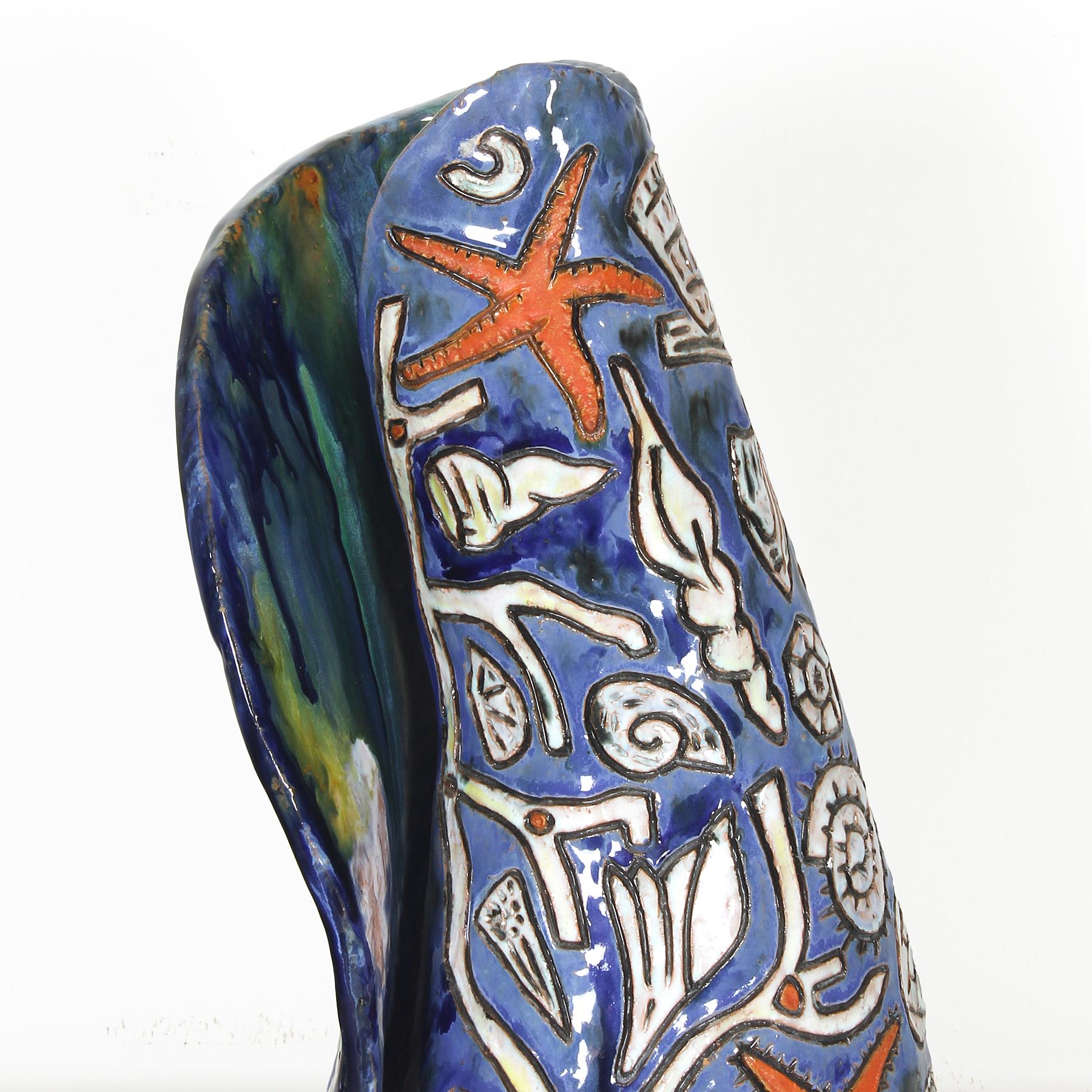 Moderne emaillierte Keramikvase von Régil (signiert) - Frankreich, 1960er Jahre im Angebot 1