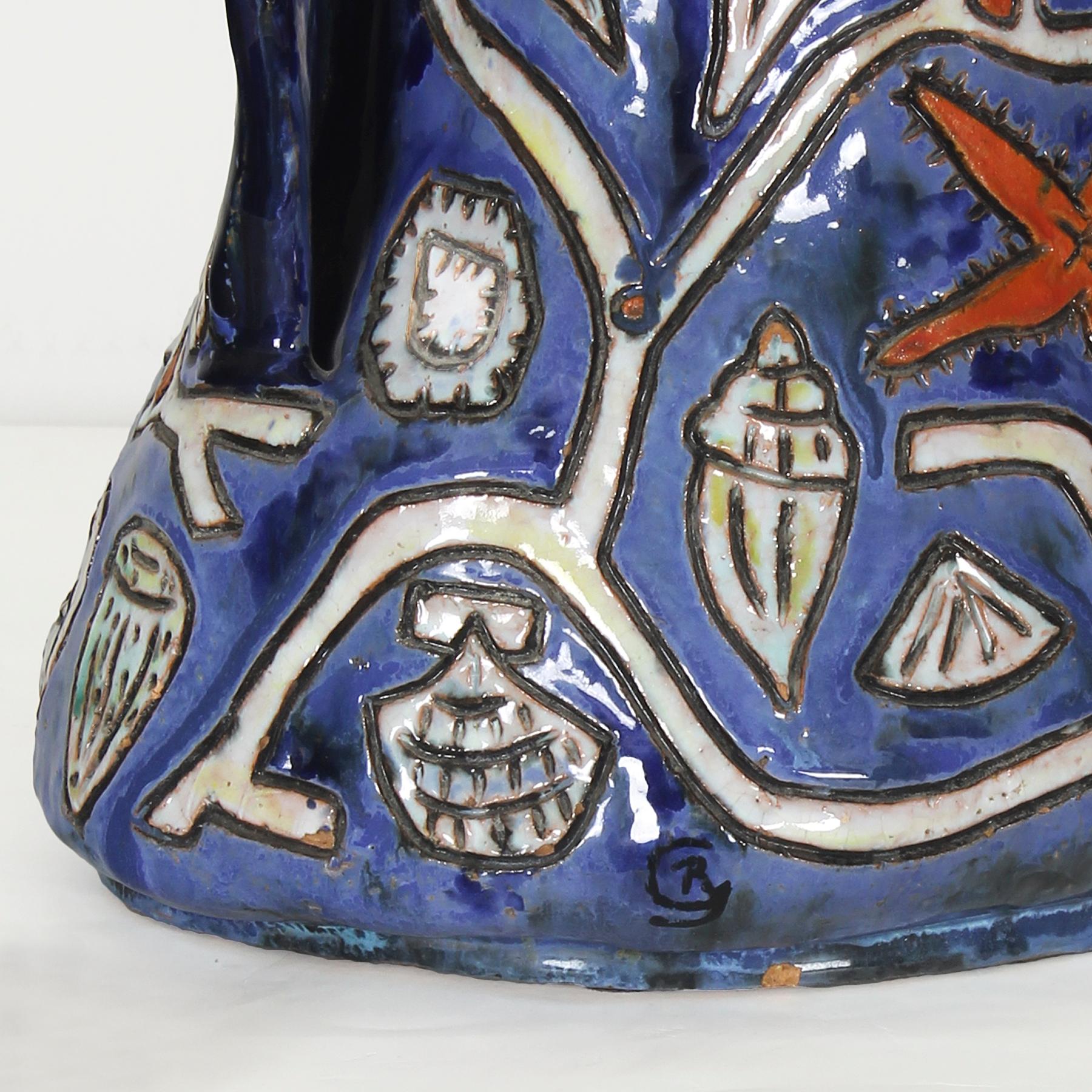 Moderne emaillierte Keramikvase von Régil (signiert) - Frankreich, 1960er Jahre im Angebot 3