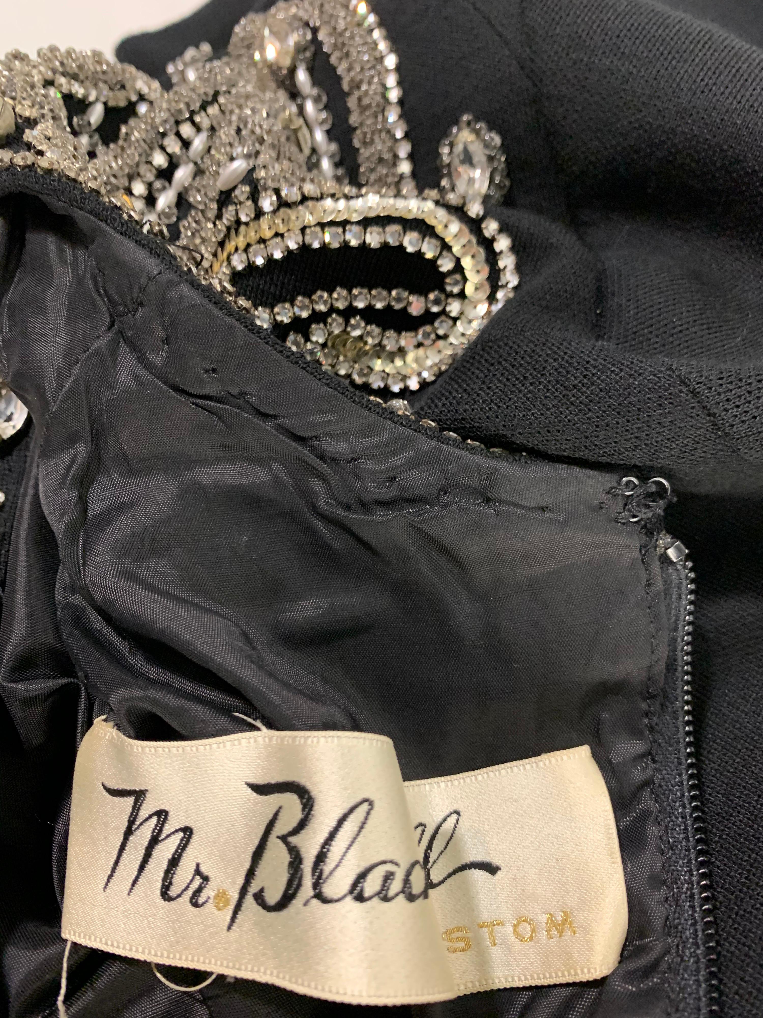 1960 Spektakuläres Mr. Blackwell maßgeschneidertes schwarzes Cocktailkleid mit Strasssteinen im Angebot 14