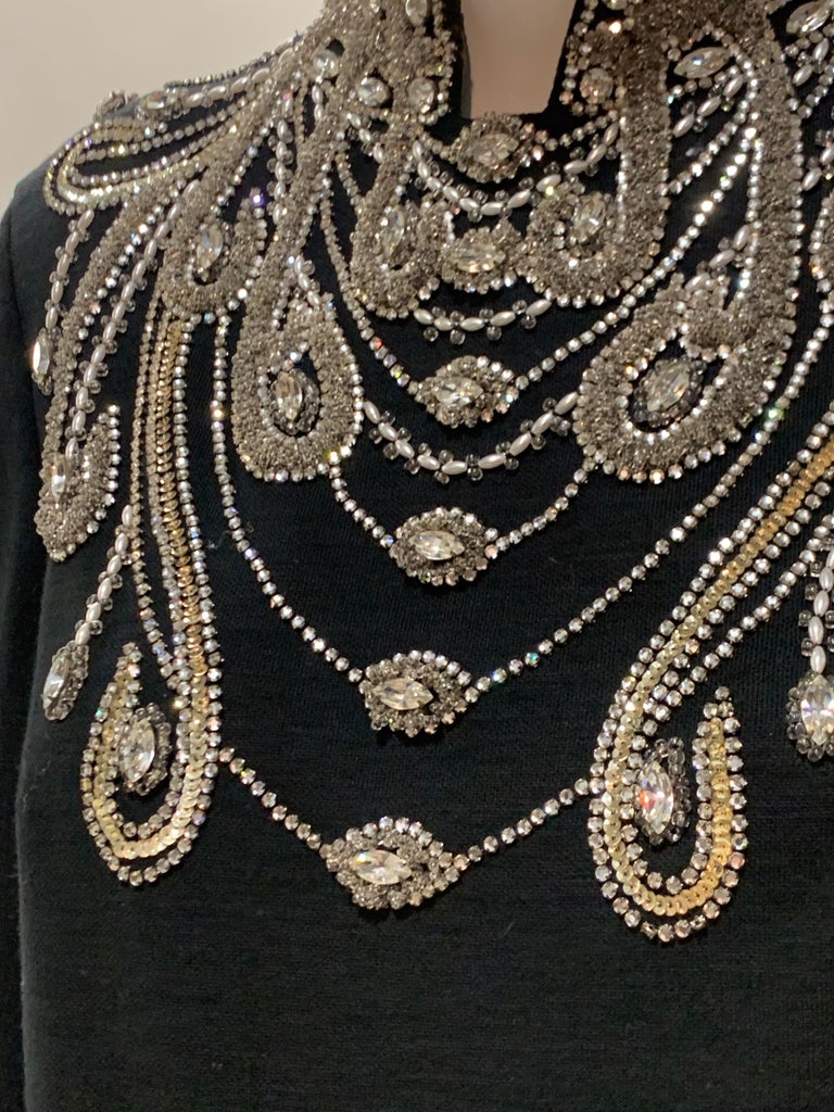 1960 Spectacular Mr. Blackwell Custom Rhinestone Jeweled Black Cocktail Dress In Excellent Condition For Sale In San Francisco, CA