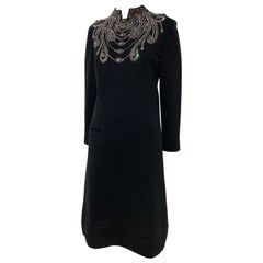 1960 Spektakuläres Mr. Blackwell maßgeschneidertes schwarzes Cocktailkleid mit Strasssteinen