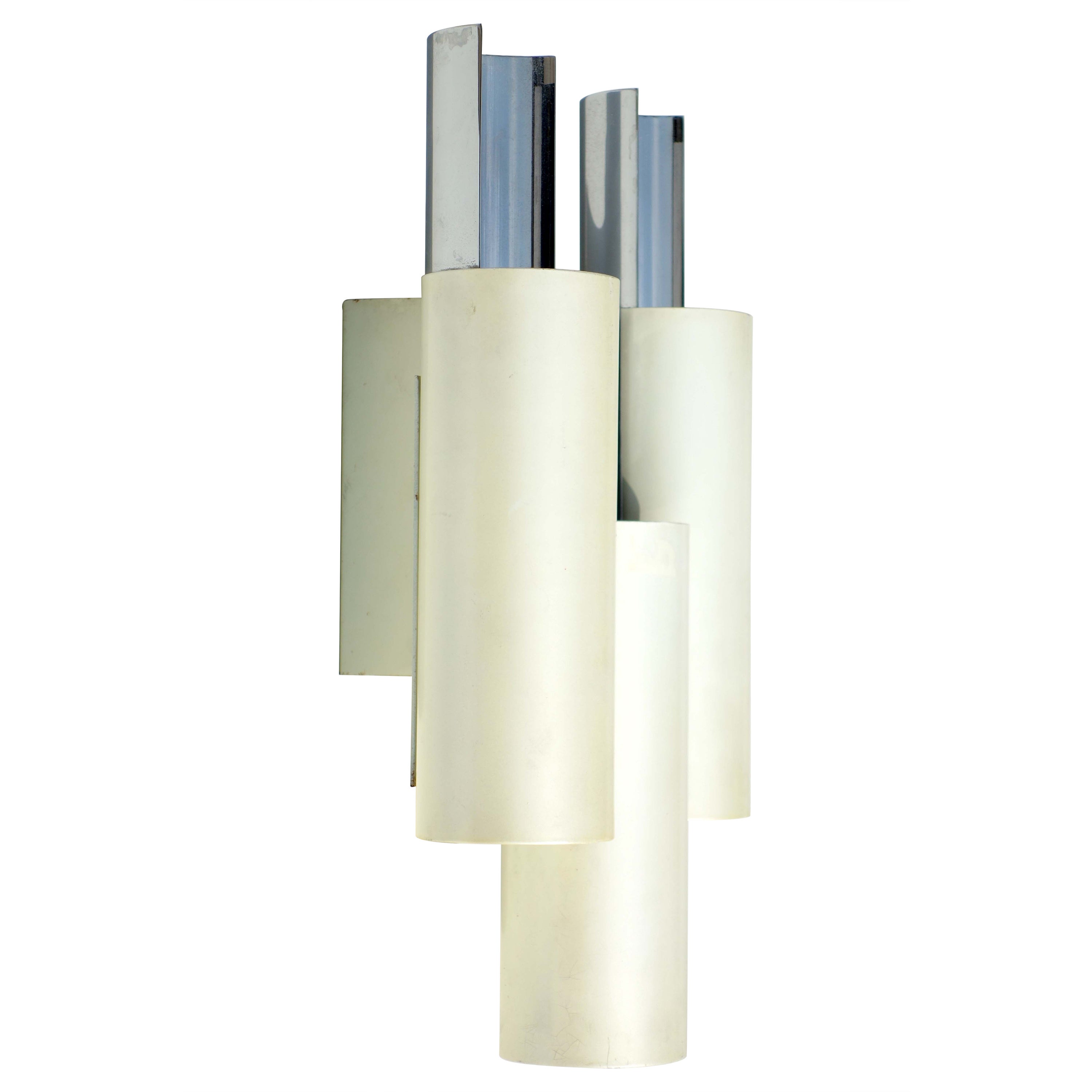 1960 Stilnovo Italian Design Space Age White and Chrome Wall Lamp