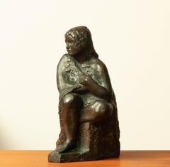 1960 Swedish Brass Art Statue of a Sitting Woman Made and Signed by Thure Thörn