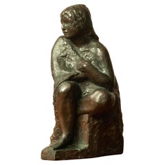 1960 Swedish Brass Art Statue of a Sitting Woman Made and Signed by Thure Thörn