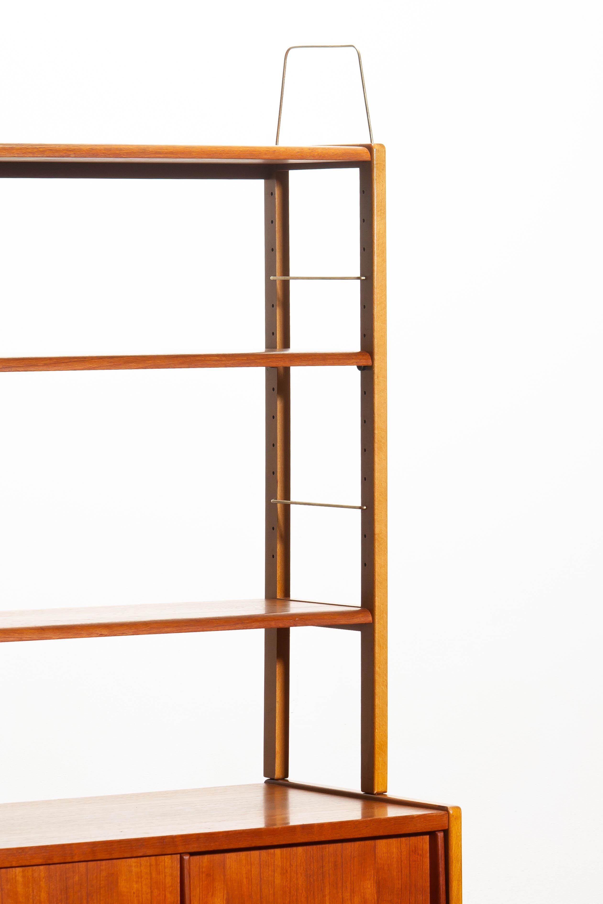 1960, Teak, Brass and Beech Bookcase by Bertil Fridhagen for Bodafors, Sweden 1