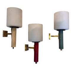 Vintage Lot of Three 1960 Stilnovo Style Mid-Century Modern Brass Italian Wall Sconces