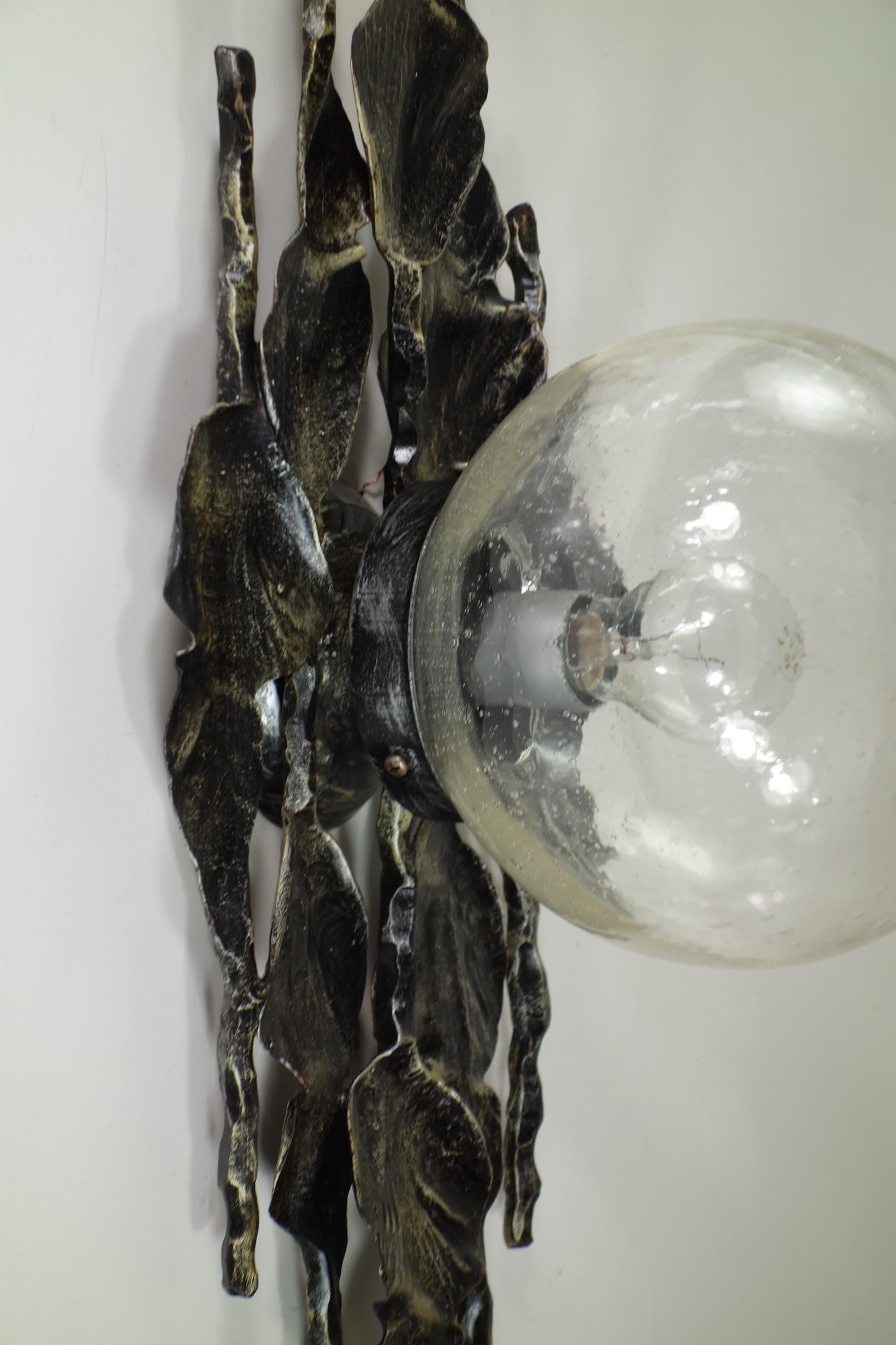 1960 Tom Ahlström Hans Ehrlich Brutalist Iron Glass Pair Wall Lamps Sconces For Sale 5