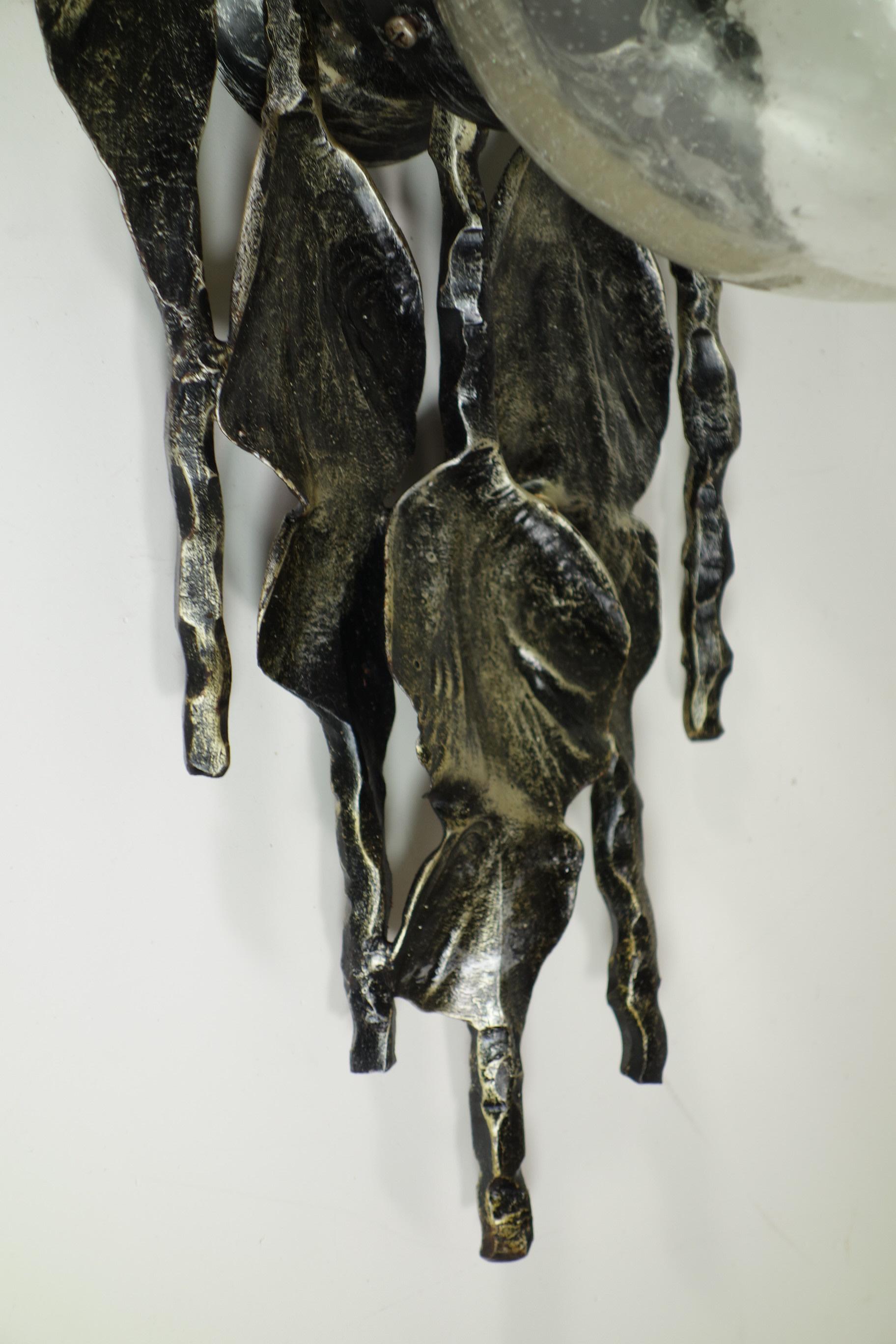 1960 Tom Ahlström Hans Ehrlich Brutalist Iron Glass Pair Wall Lamps Sconces For Sale 8
