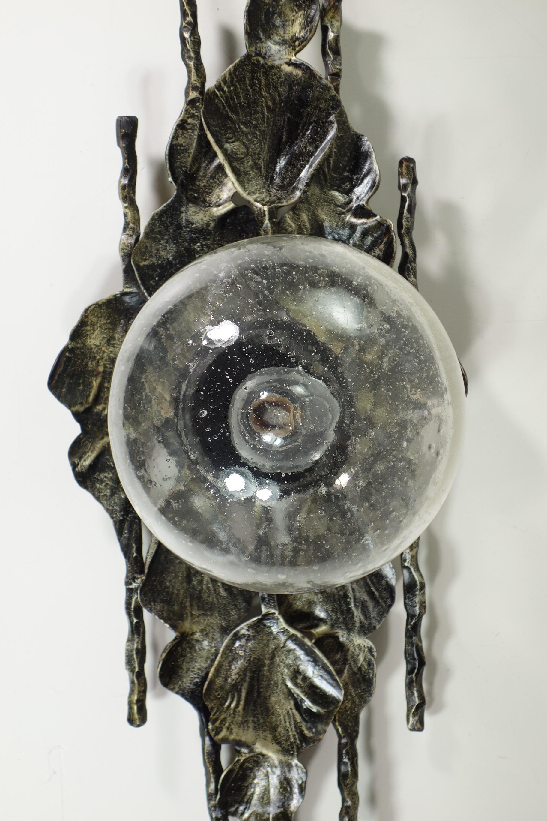 1960 Tom Ahlström Hans Ehrlich Brutalist Iron Glass Pair Wall Lamps Sconces For Sale 9