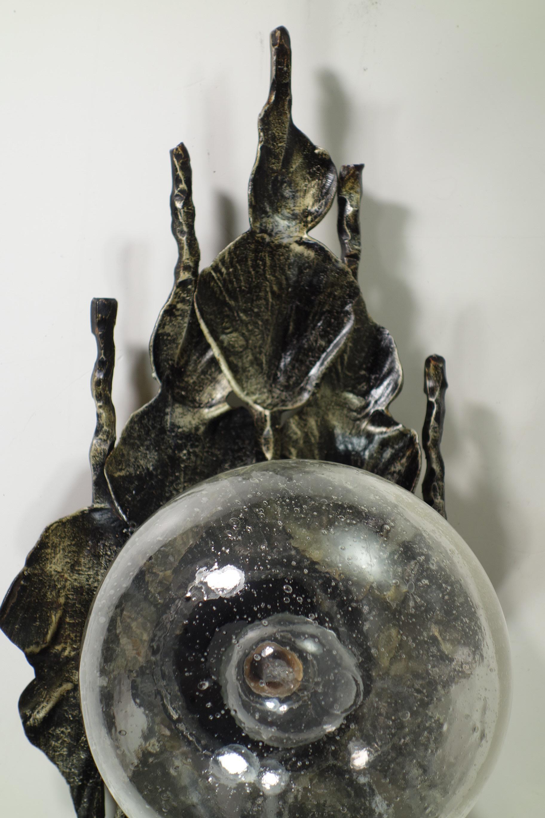 1960 Tom Ahlström Hans Ehrlich Brutalist Iron Glass Pair Wall Lamps Sconces For Sale 10