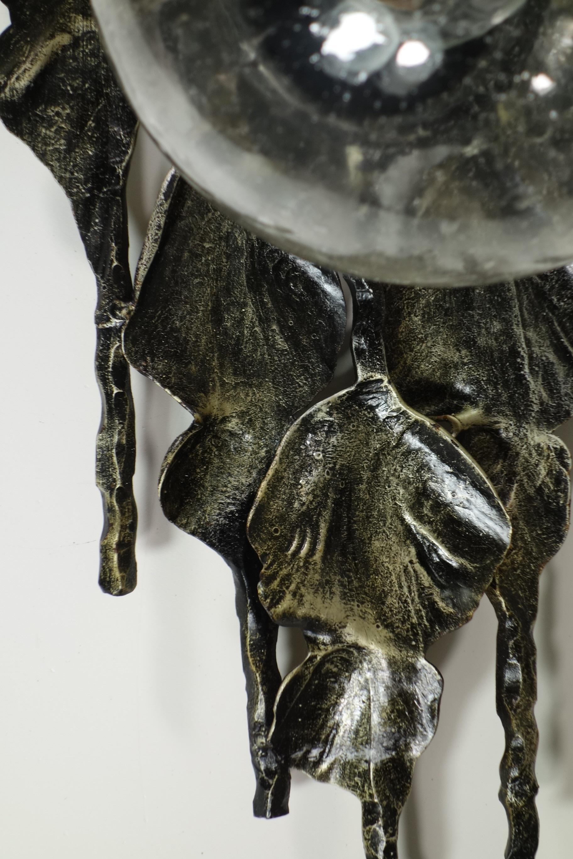 1960 Tom Ahlström Hans Ehrlich Brutalist Iron Glass Pair Wall Lamps Sconces For Sale 11