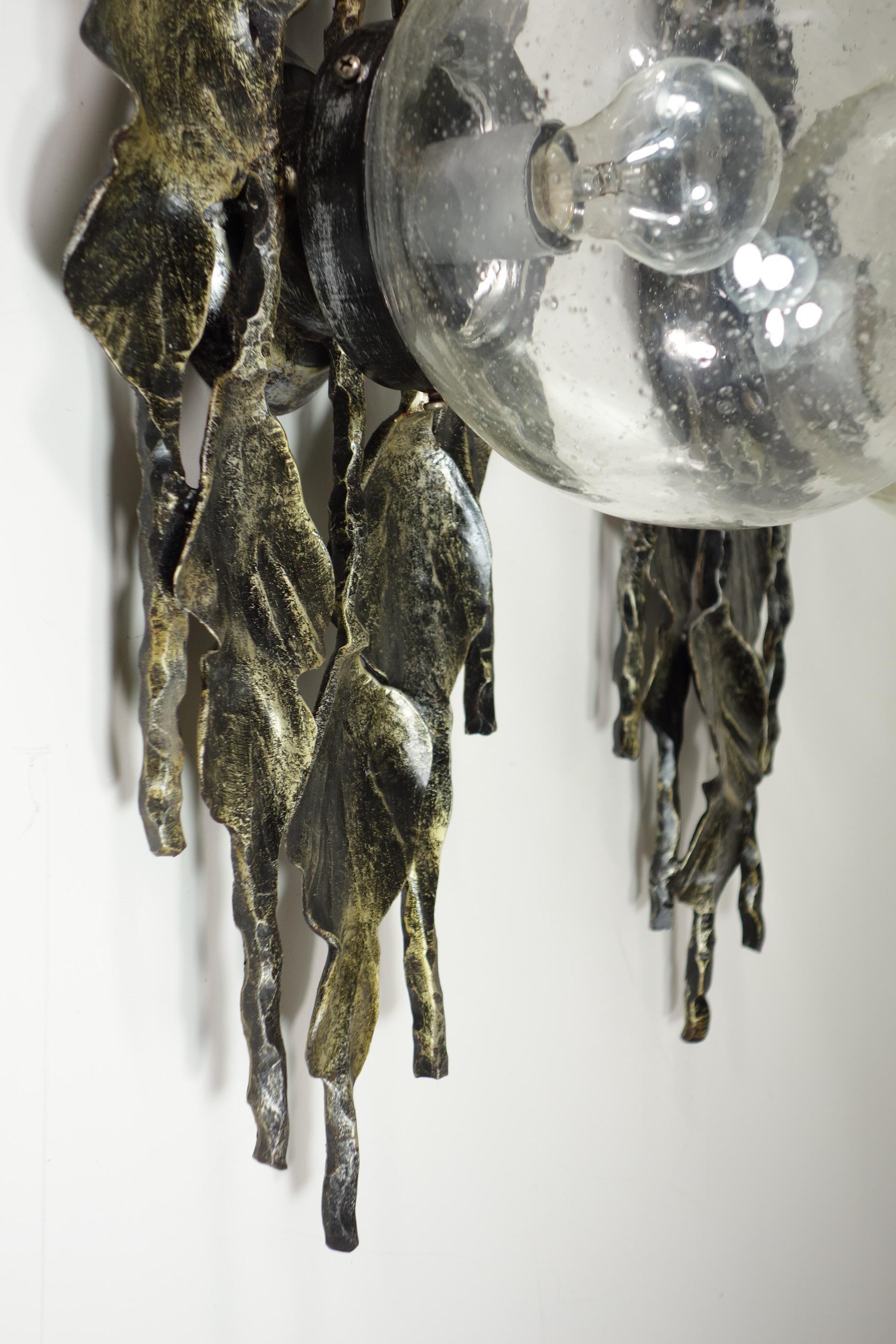 1960 Tom Ahlström Hans Ehrlich Brutalist Iron Glass Pair Wall Lamps Sconces For Sale 12