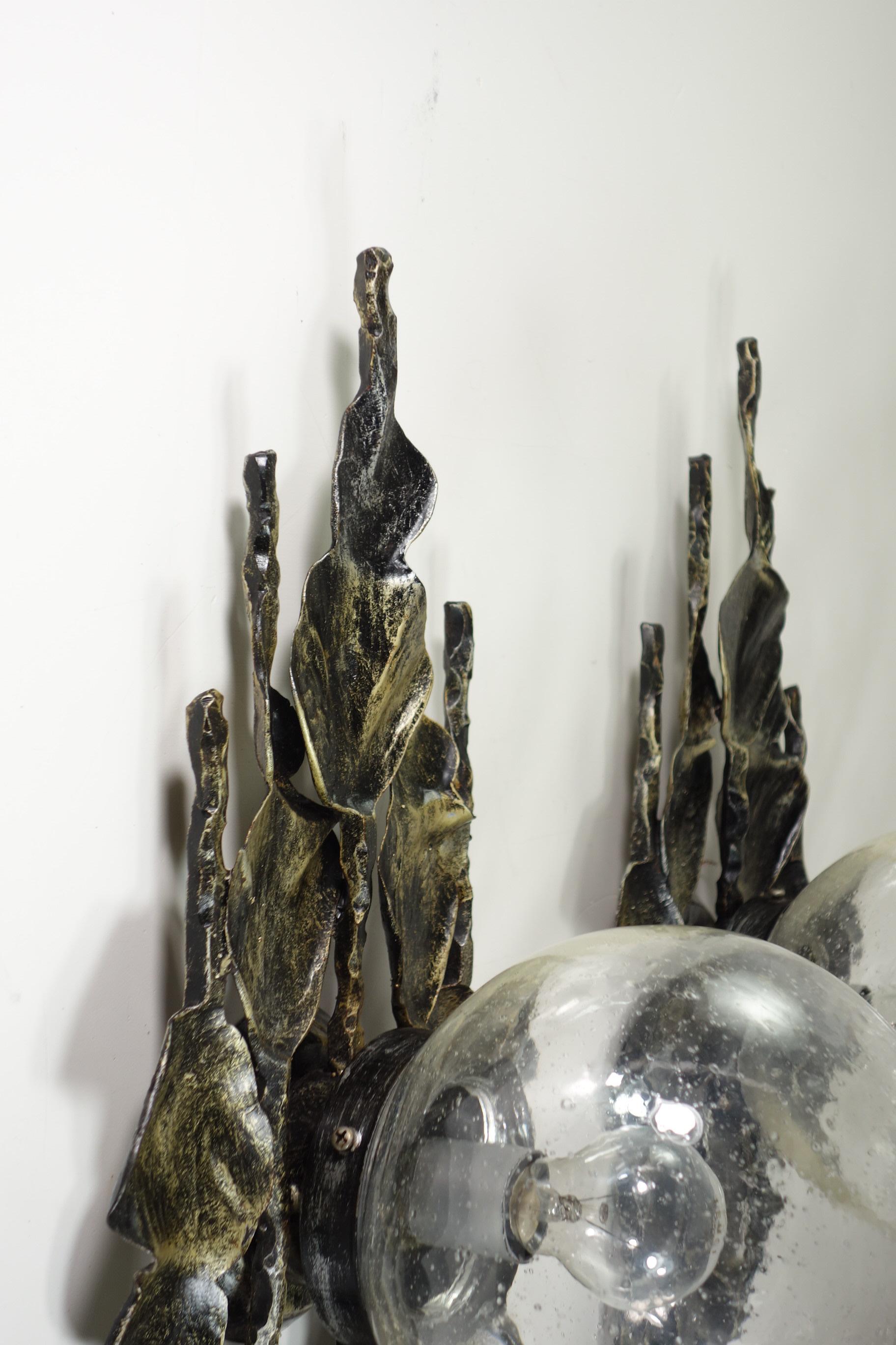 1960 Tom Ahlström Hans Ehrlich Brutalist Iron Glass Pair Wall Lamps Sconces For Sale 13