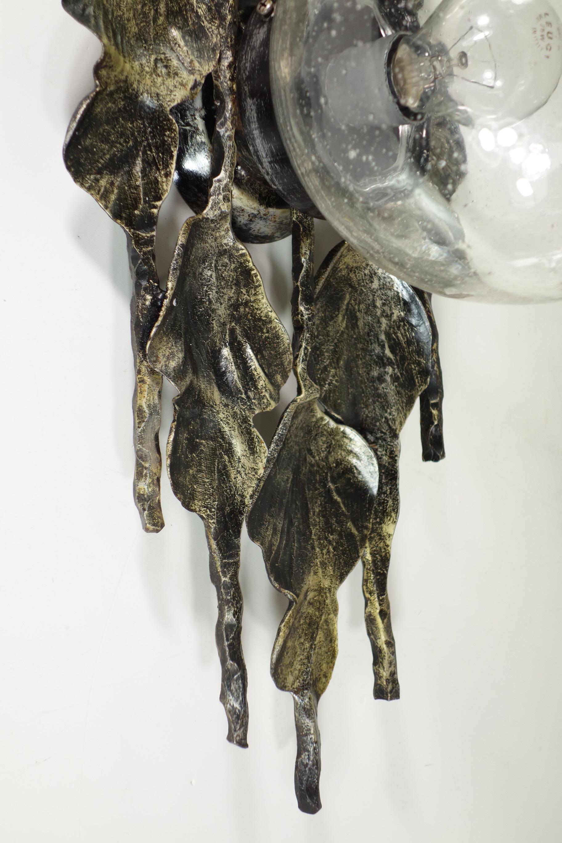 1960 Tom Ahlström Hans Ehrlich Brutalist Iron Glass Pair Wall Lamps Sconces In Good Condition For Sale In Brescia, IT