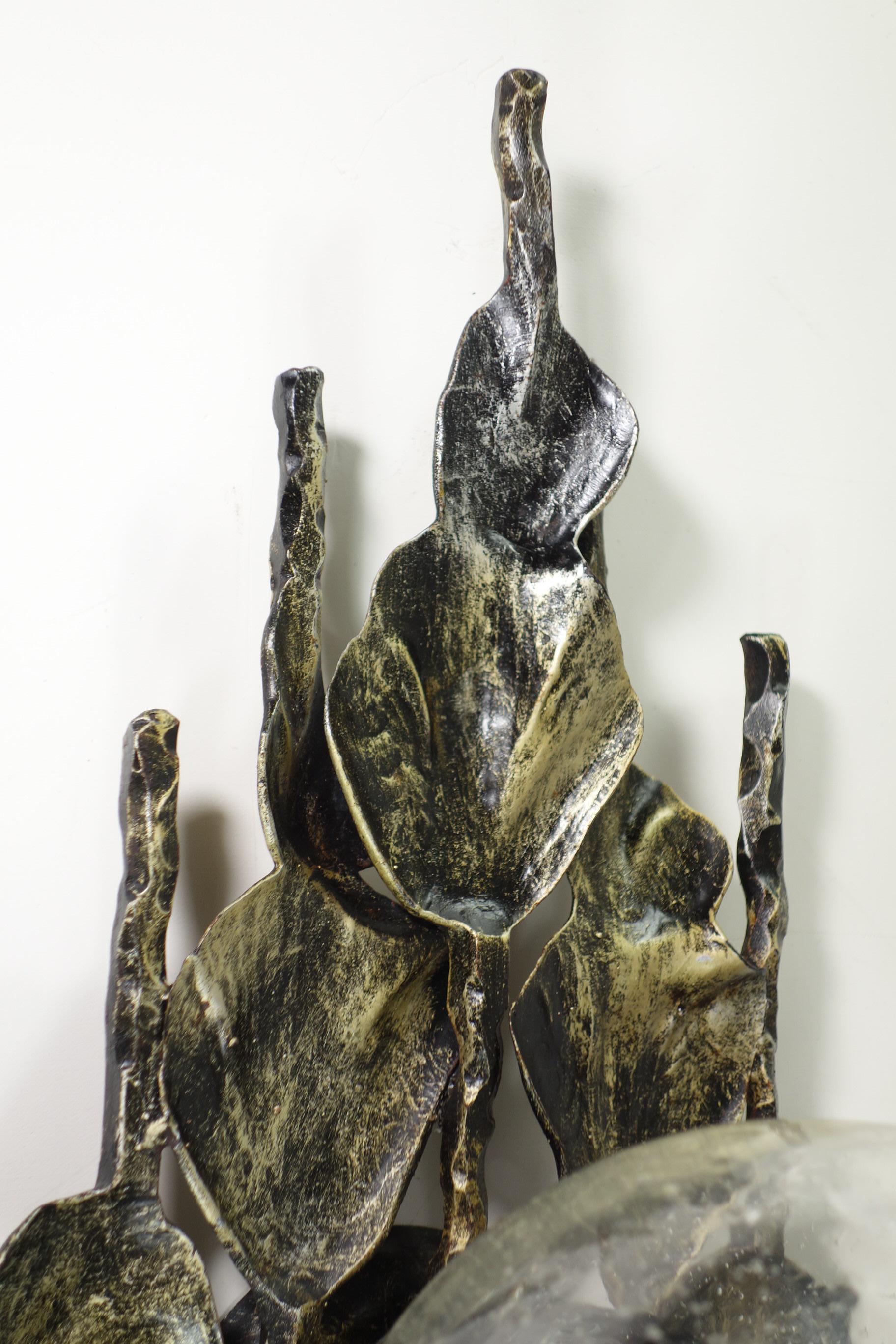 Mid-20th Century 1960 Tom Ahlström Hans Ehrlich Brutalist Iron Glass Pair Wall Lamps Sconces For Sale
