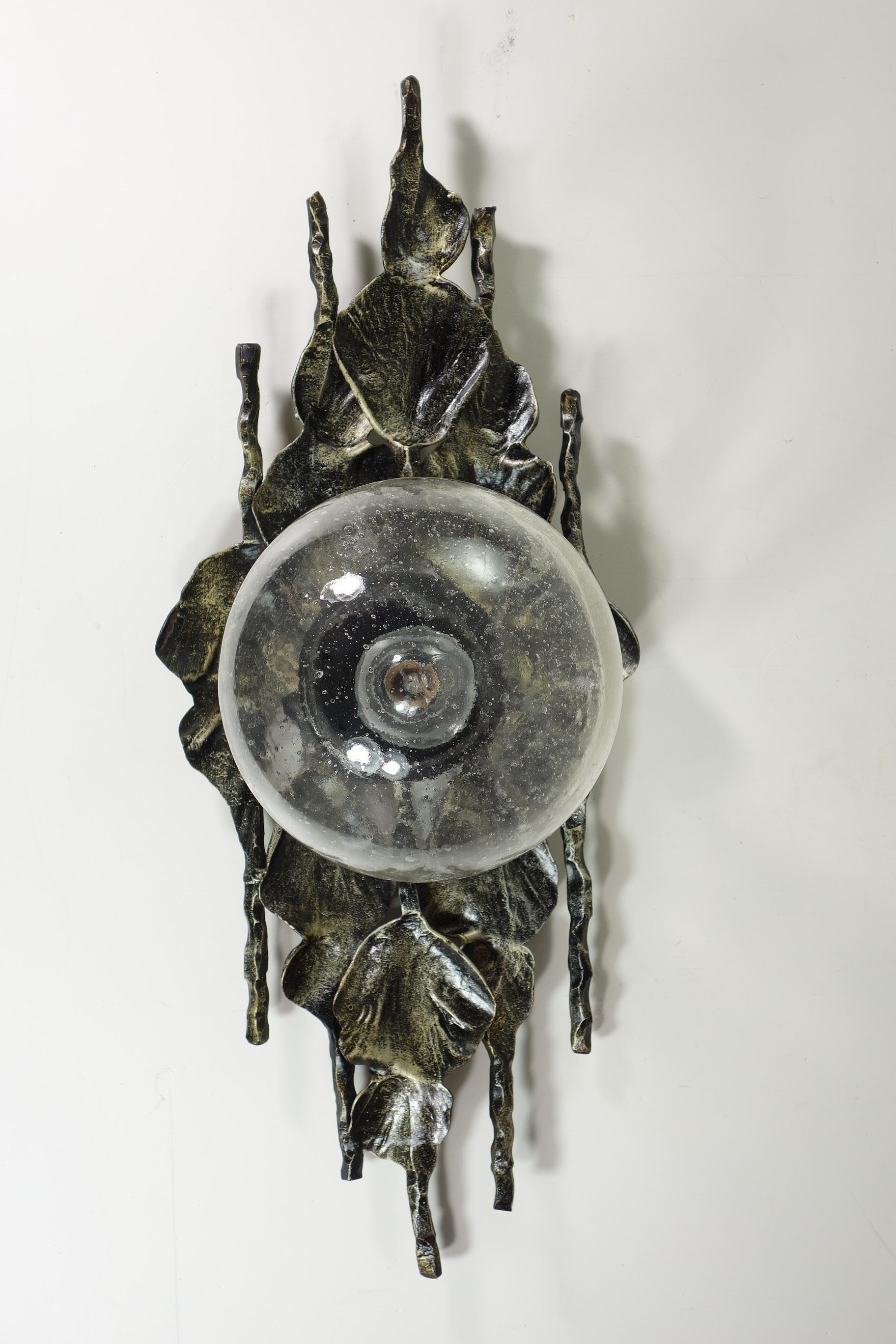 1960 Tom Ahlström Hans Ehrlich Brutalist Iron Glass Pair Wall Lamps Sconces For Sale 1