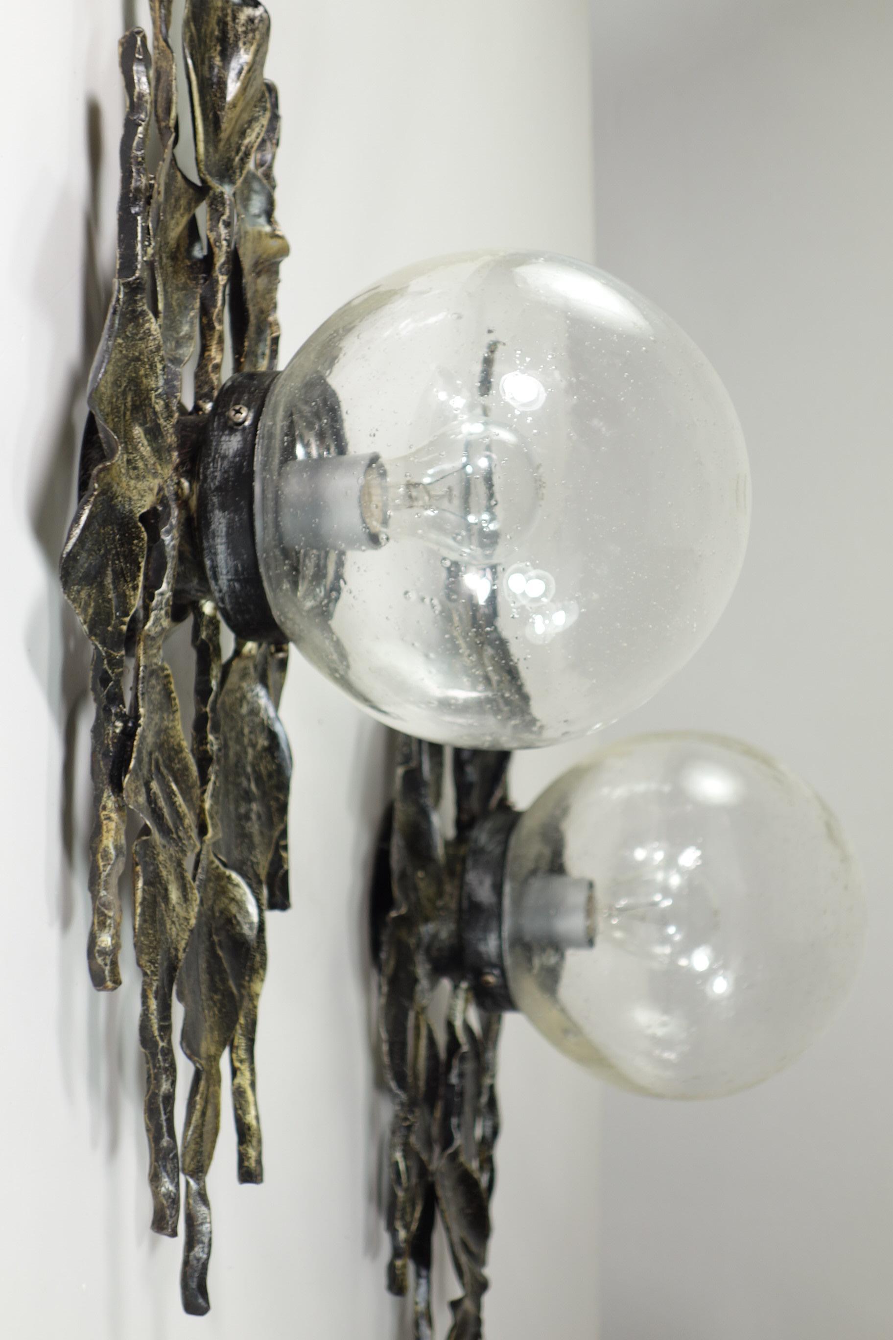 1960 Tom Ahlström Hans Ehrlich Brutalist Iron Glass Pair Wall Lamps Sconces For Sale 2