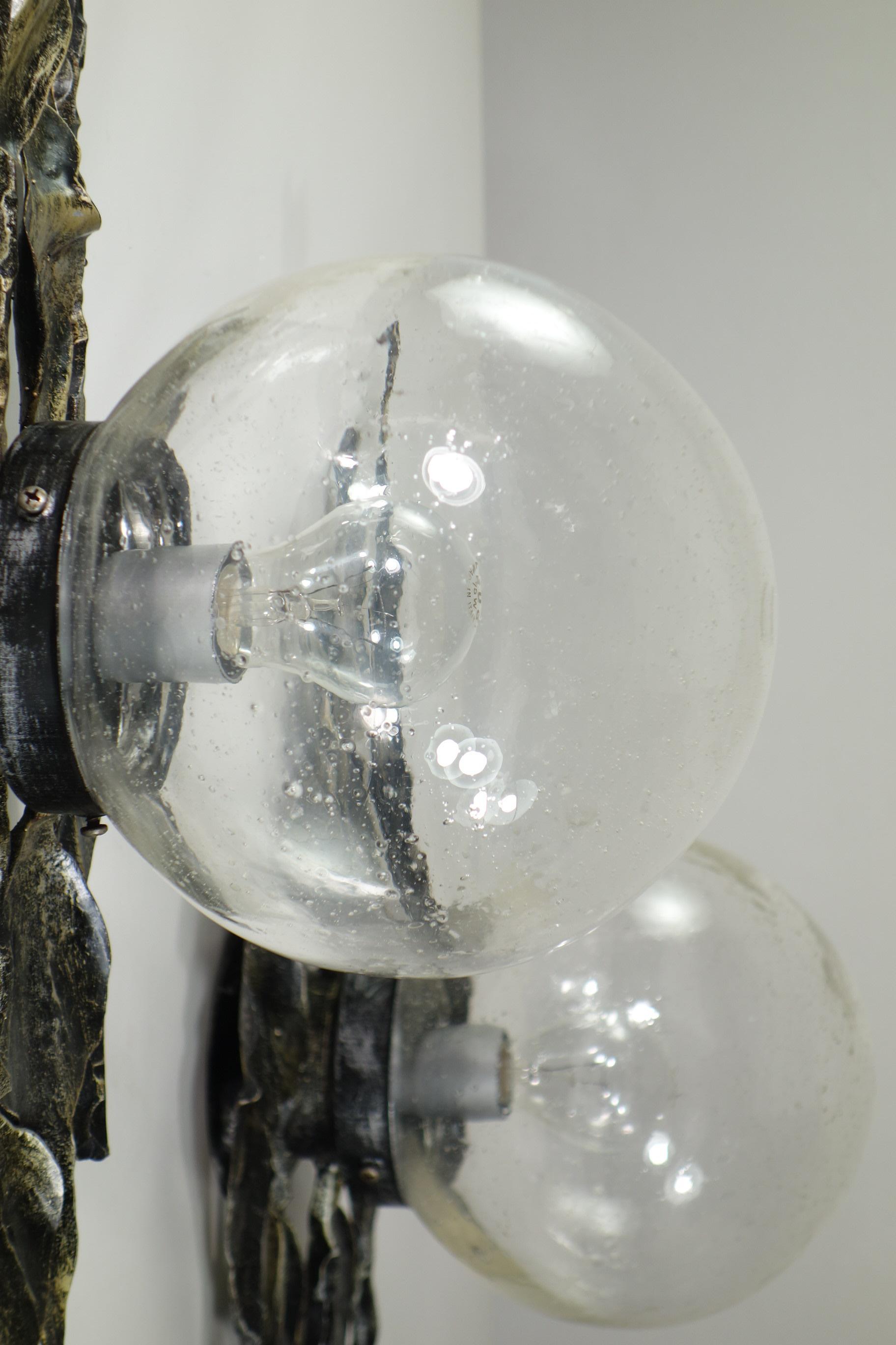 1960 Tom Ahlström Hans Ehrlich Brutalist Iron Glass Pair Wall Lamps Sconces For Sale 3