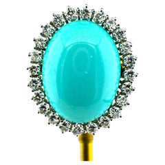 1960 Turquoise Diamond Large Cocktail Ring Platinum 18 KT Gold
