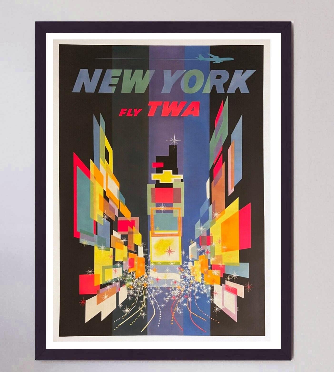Américain TWA - New York - Affiche vintage d'origine, 1960 en vente