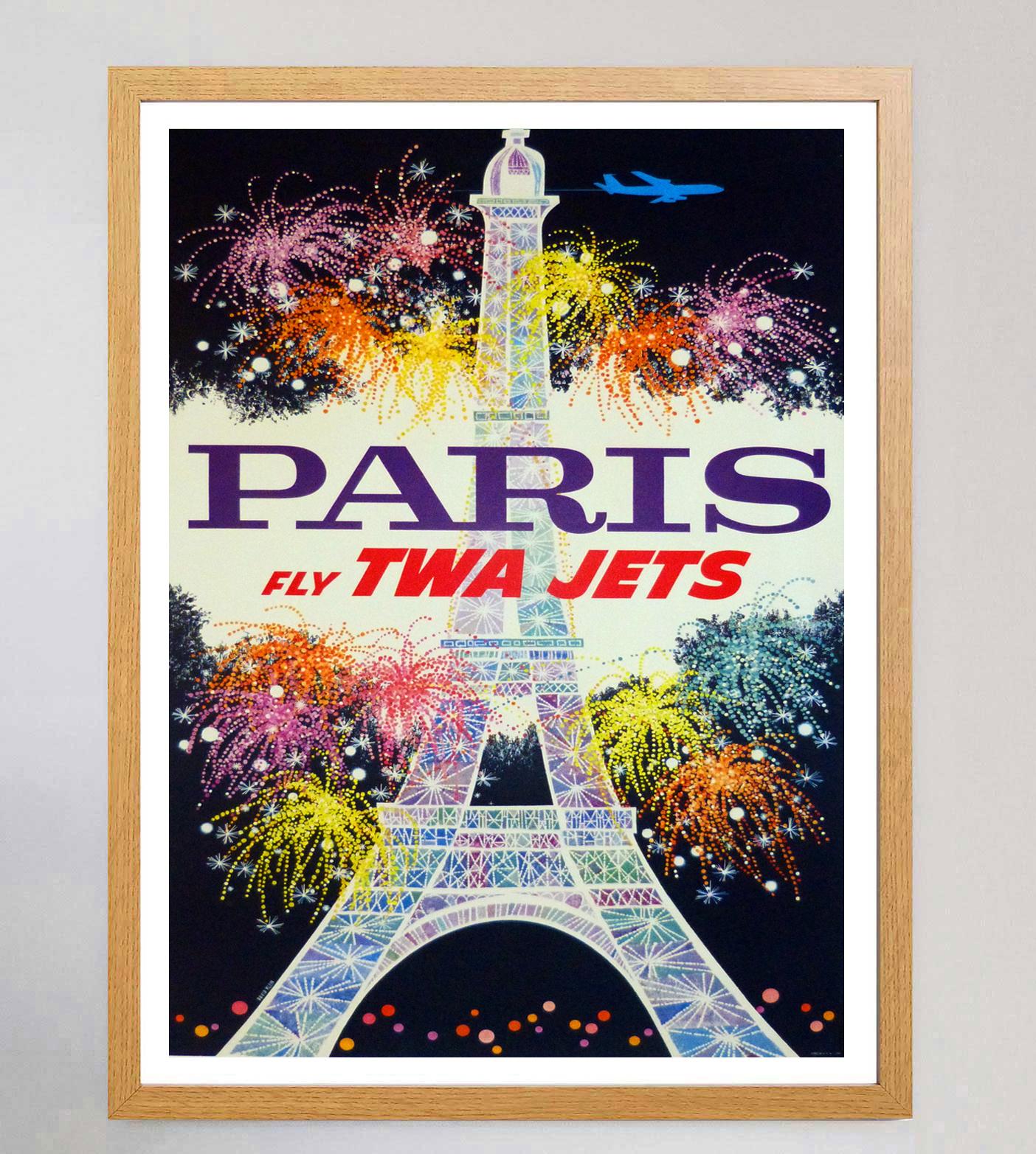 Américain TWA - Paris - Affiche originale vintage de 1960 en vente
