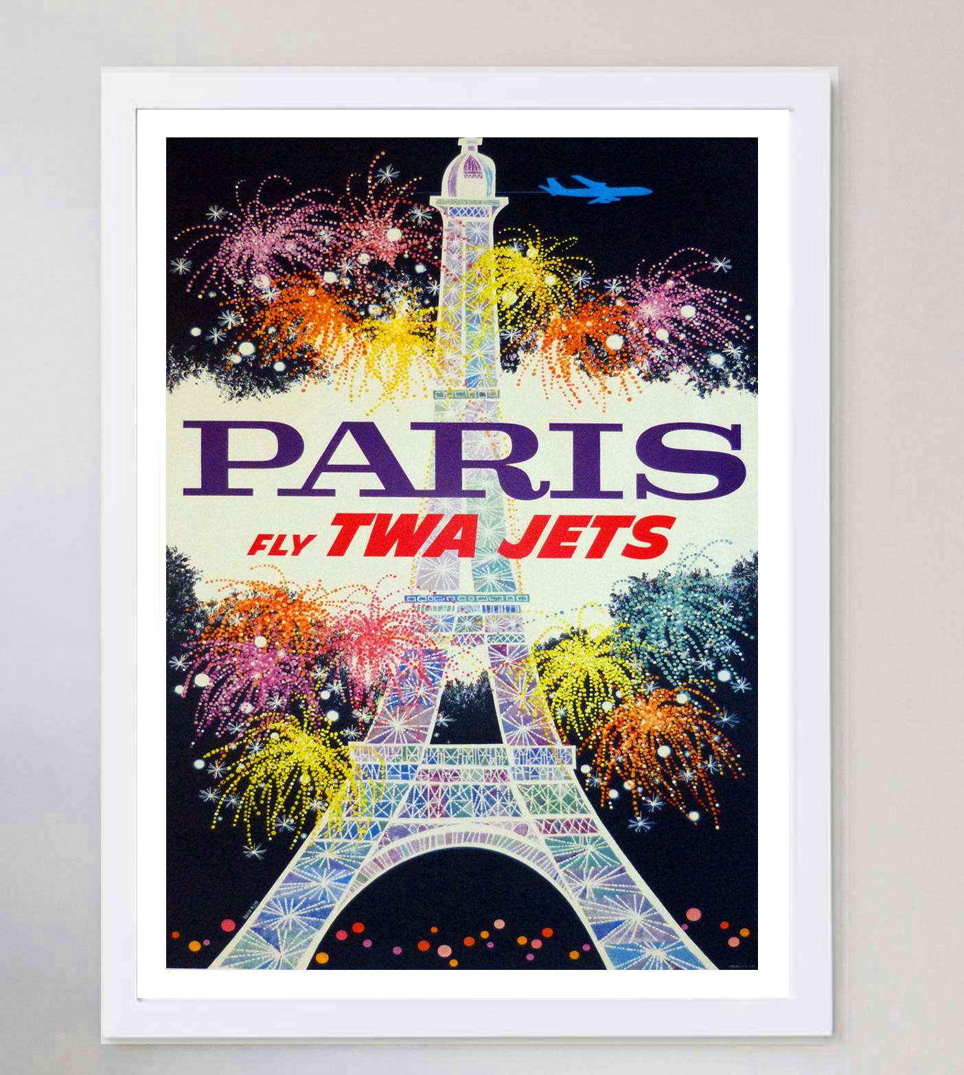 1960 TWA - Paris Original Vintage Poster In Good Condition For Sale In Winchester, GB