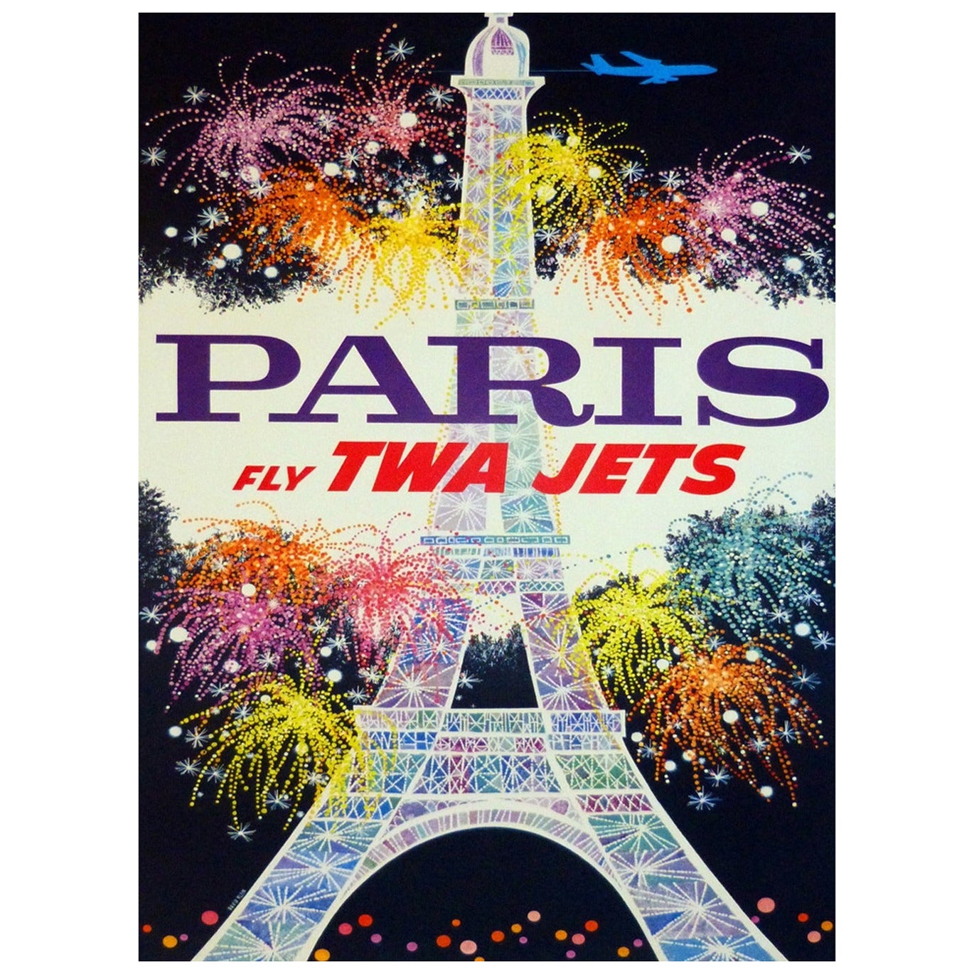 TWA - Paris - Affiche originale vintage de 1960