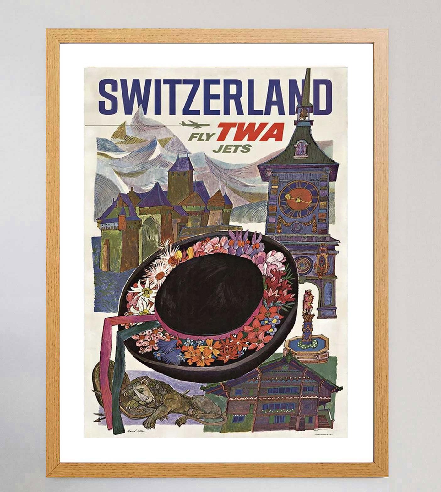 Original-Vintage-Poster, TWA – Schweiz, 1960 (amerikanisch) im Angebot