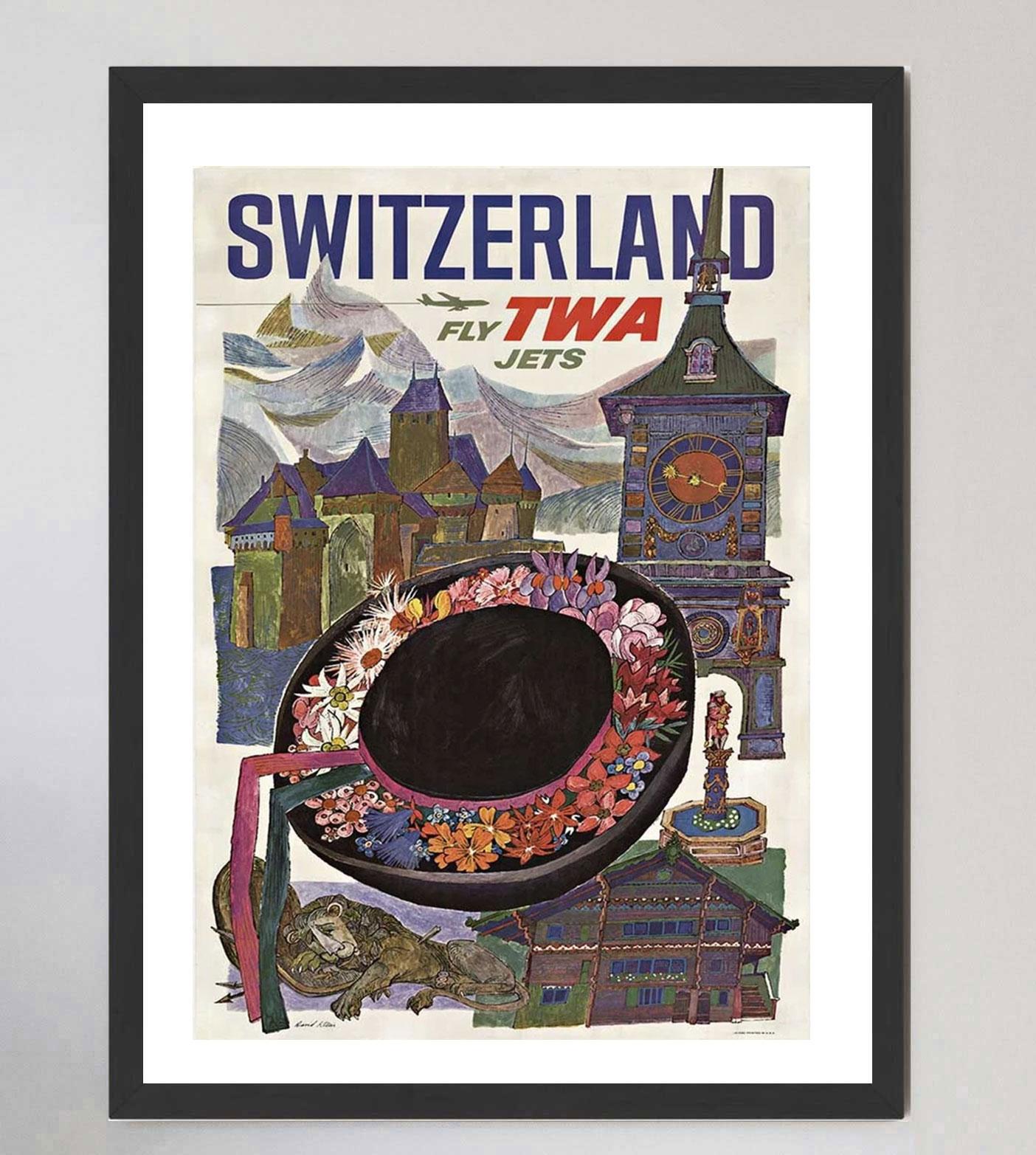 Mid-20th Century 1960 TWA - Switzerland Original Vintage Poster For Sale