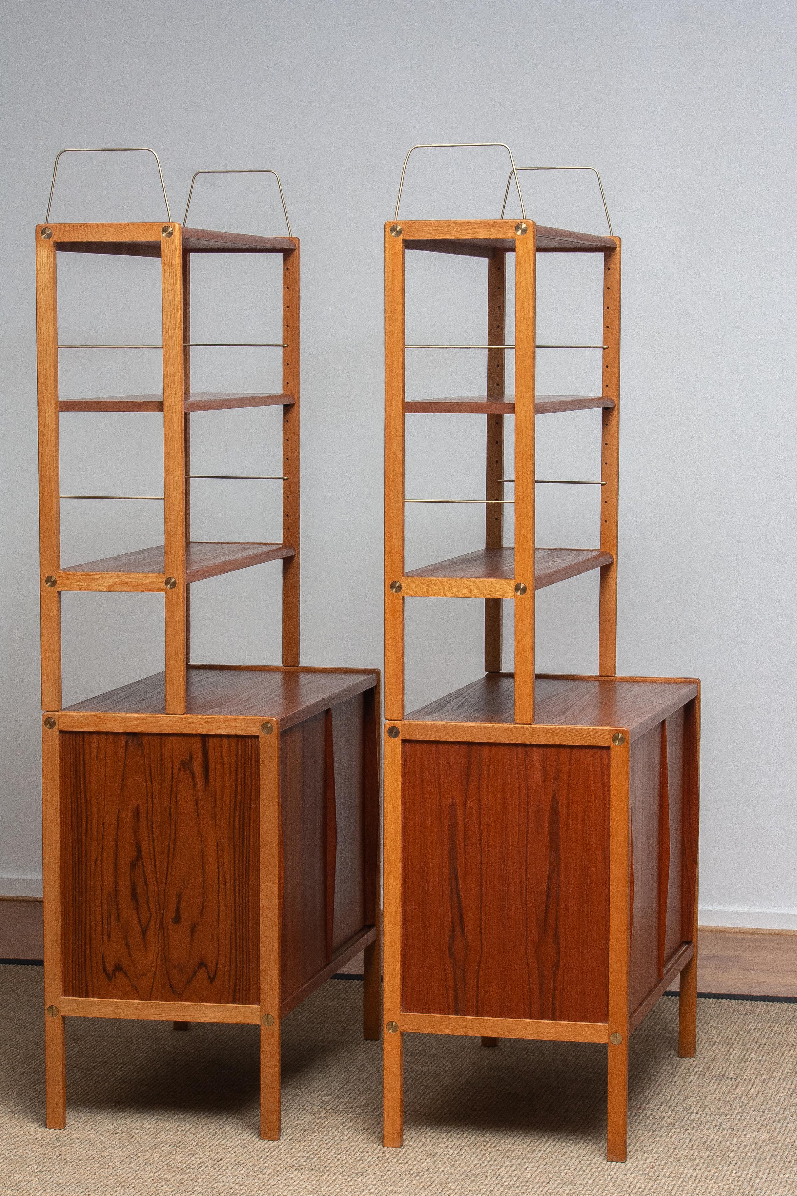 1960, Two Teak / Oak / Brass Bookcases by Bertil Fridhagen for Bodafors Sweden 8
