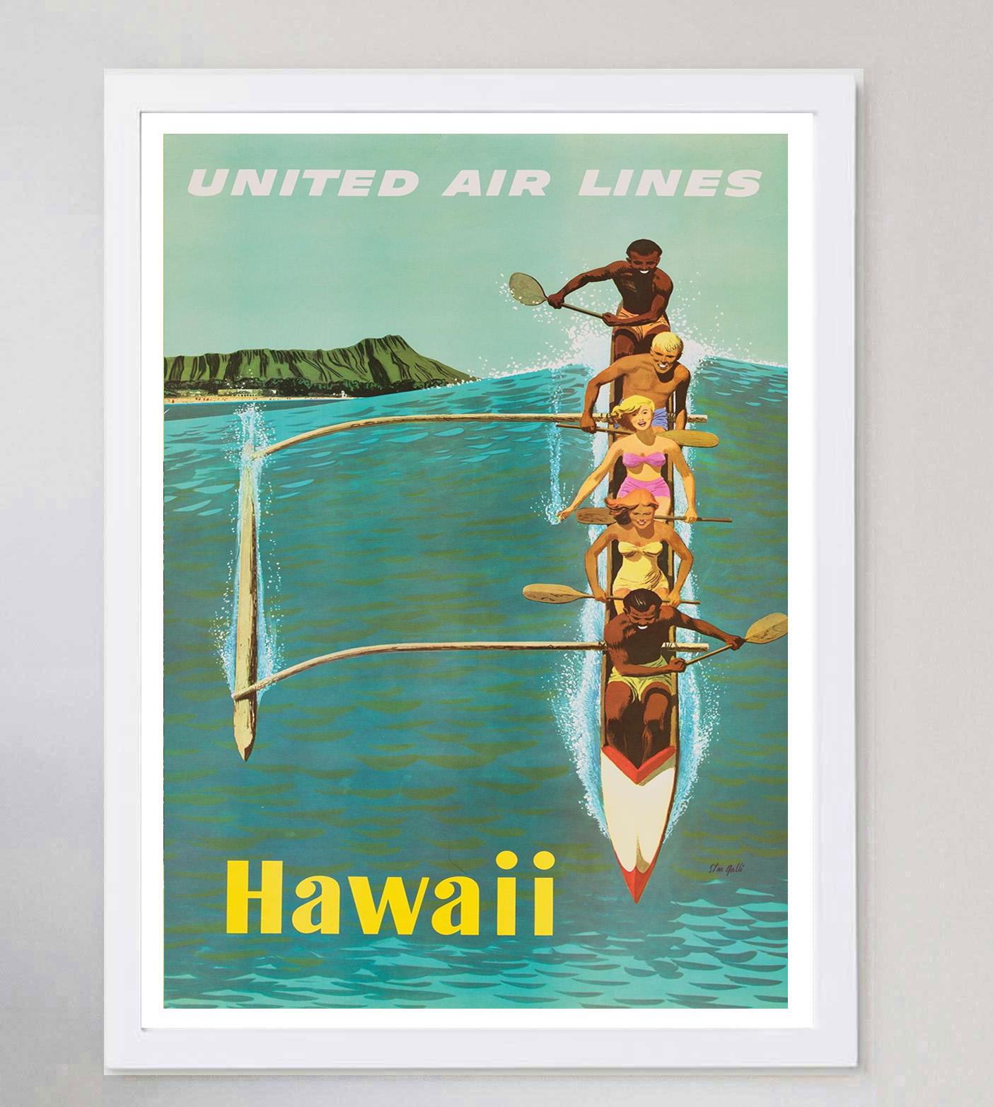1960 United Airlines - Hawaii Original Vintage Poster In Good Condition For Sale In Winchester, GB