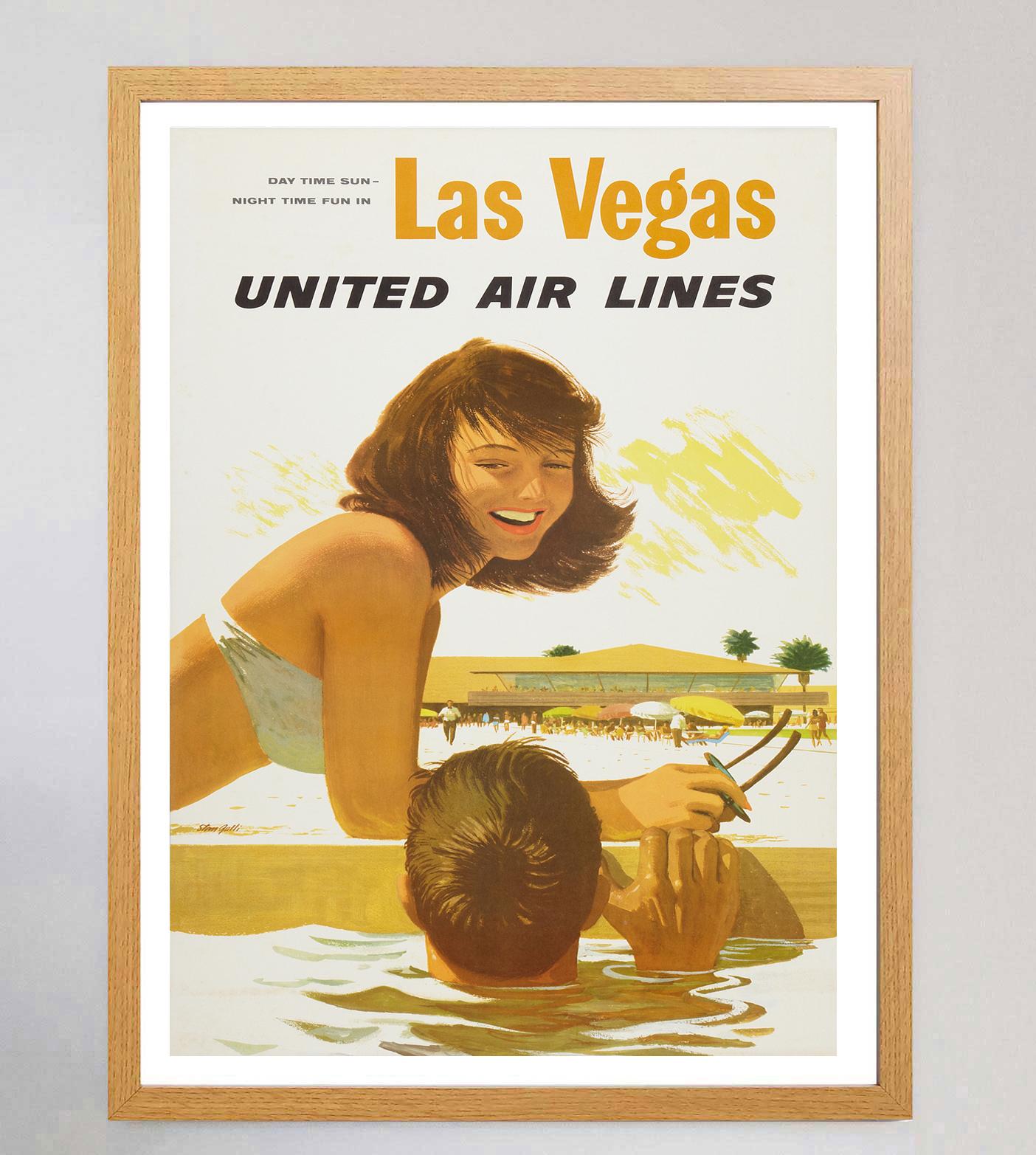 1960 United Airlines - Las Vegas Original Vintage Poster (Moderne der Mitte des Jahrhunderts) im Angebot