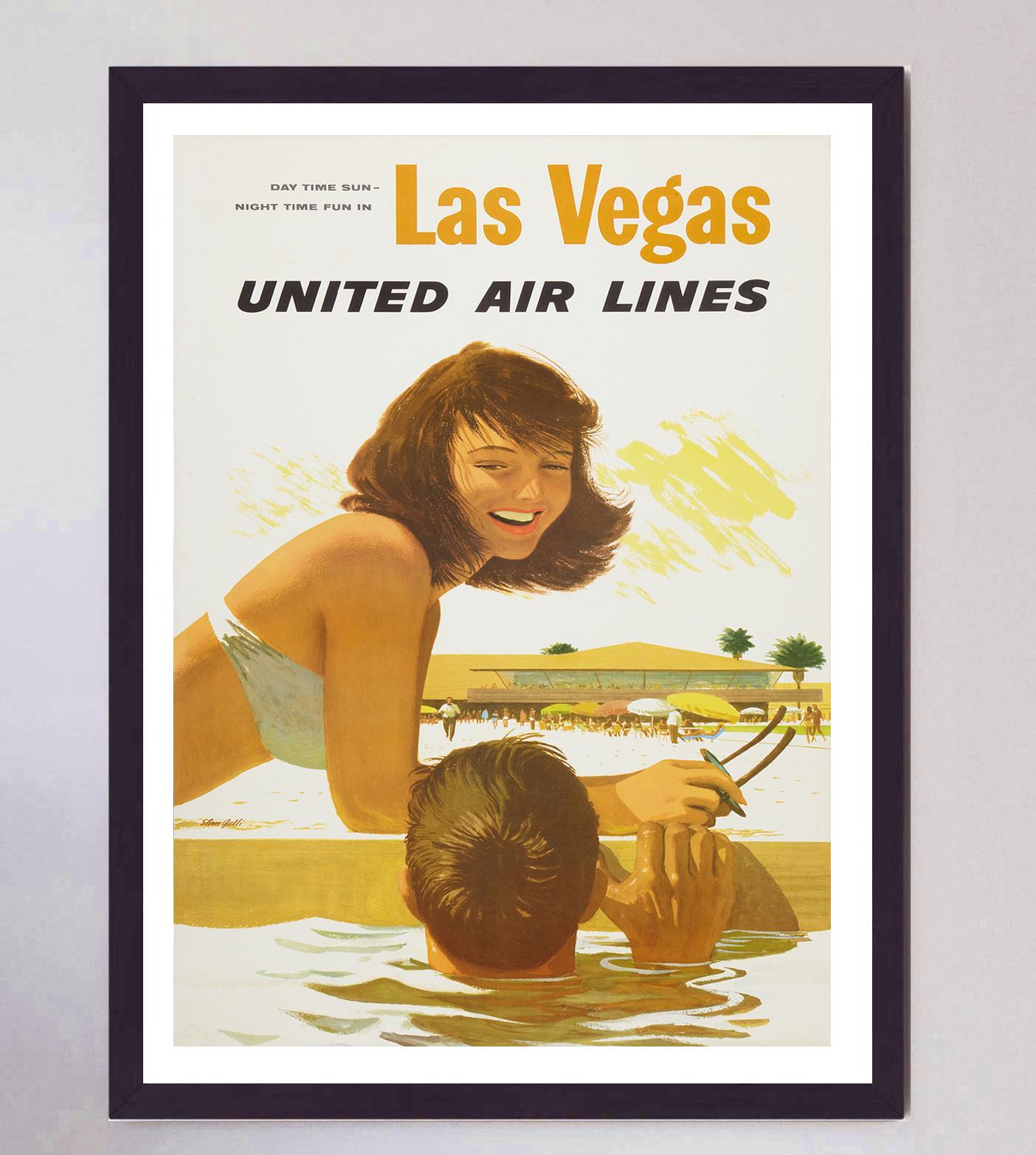 1960 United Airlines - Las Vegas Poster originale d'epoca In condizioni buone in vendita a Winchester, GB