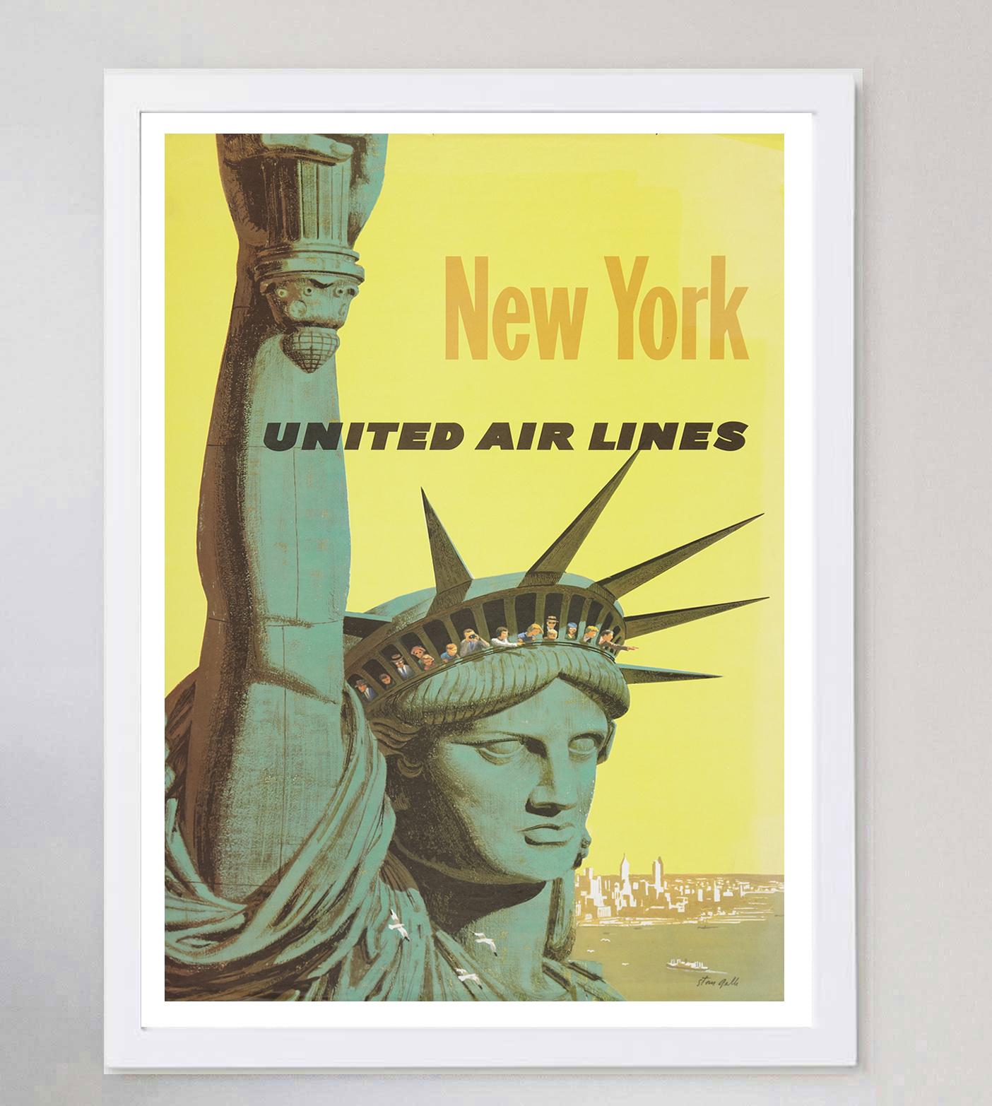 Mid-Century Modern 1960 United Airlines, New York Original Vintage Poster