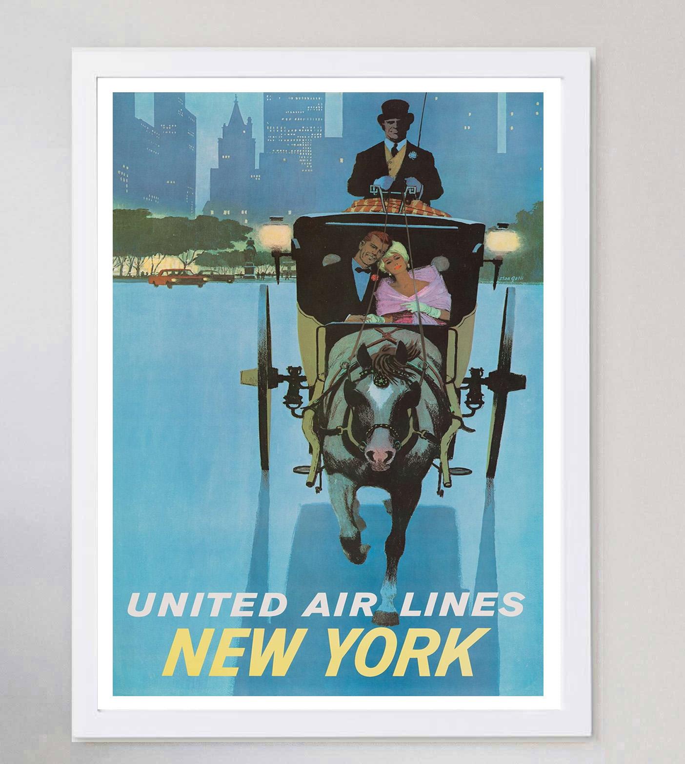 United Airlines – New York, Original-Vintage-Poster, 1960 im Zustand „Gut“ im Angebot in Winchester, GB