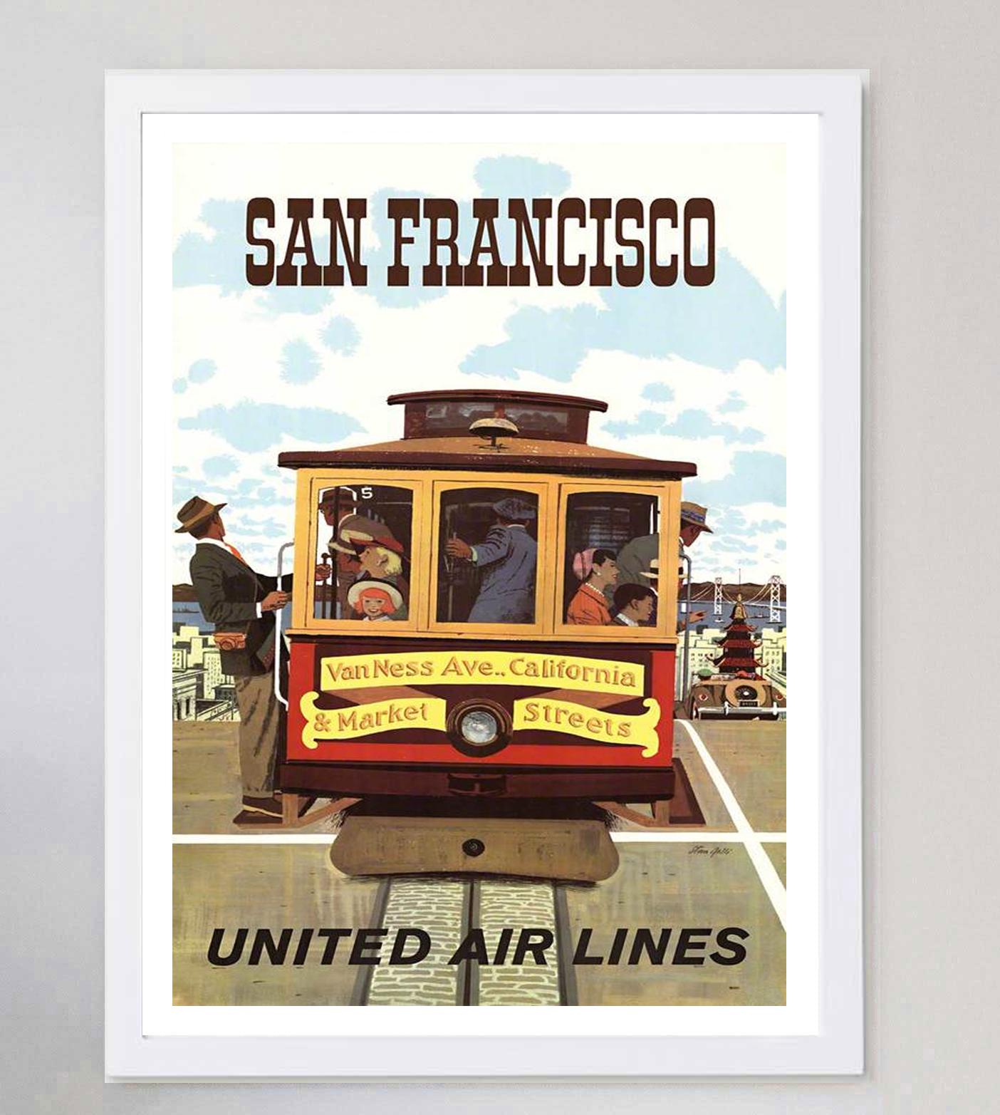 1960 United Airlines - San Francisco Original Vintage Poster In Good Condition For Sale In Winchester, GB