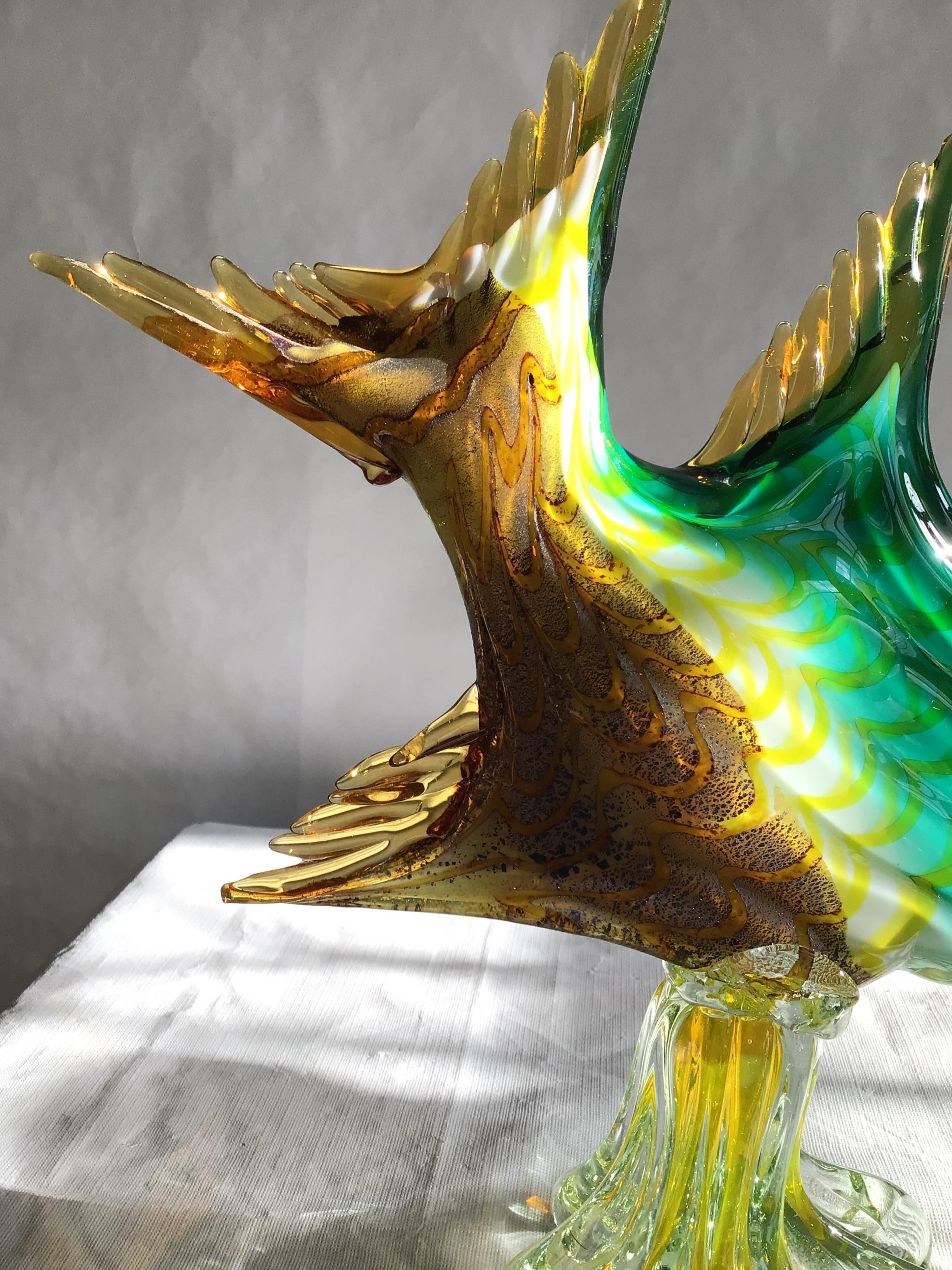 1960 Escultura veneciana / de Murano de pez ángel de cristal sobre base Vidrio en venta