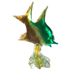 1960 Venezianisch / Murano Engelsfisch Glasskulptur auf Sockel