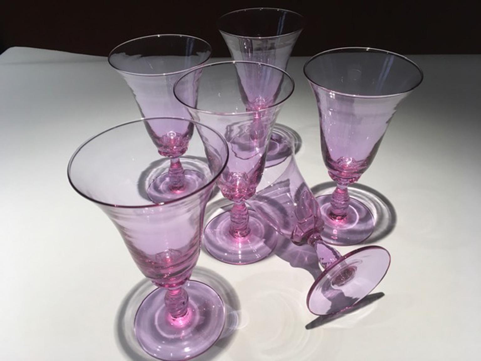 The Moderns 1960 Venice Italy Set 6 Murano Purple Glasses Blown Glass en vente 2