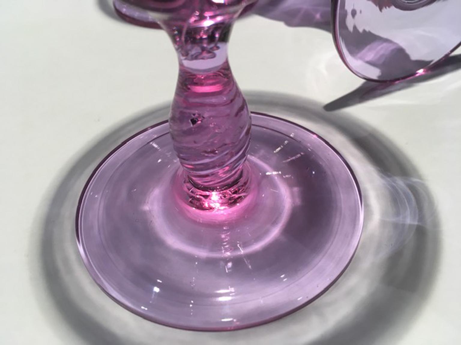 Italia Venezia Mediados de Siglo Juego de 6 Vasos de Cristal Soplado de Murano Morado en venta 3